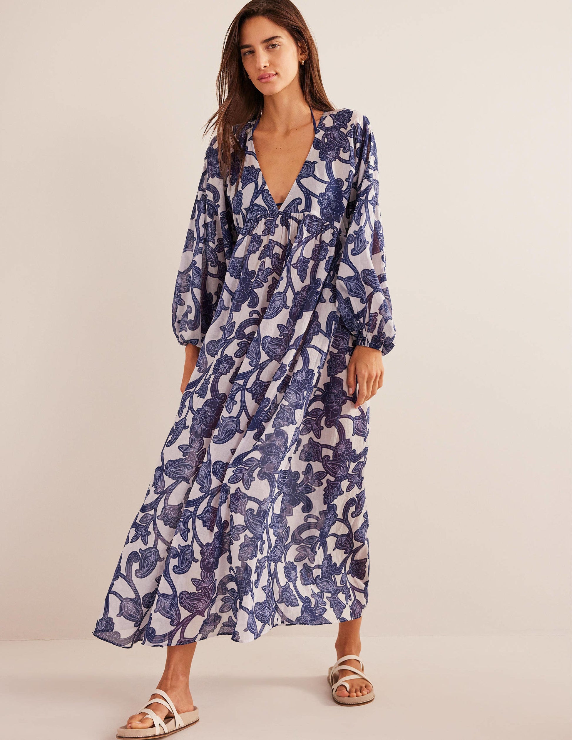 Sarah Maxi Kaftan Dress-Blue Ribbon, Paisley Whirl-2