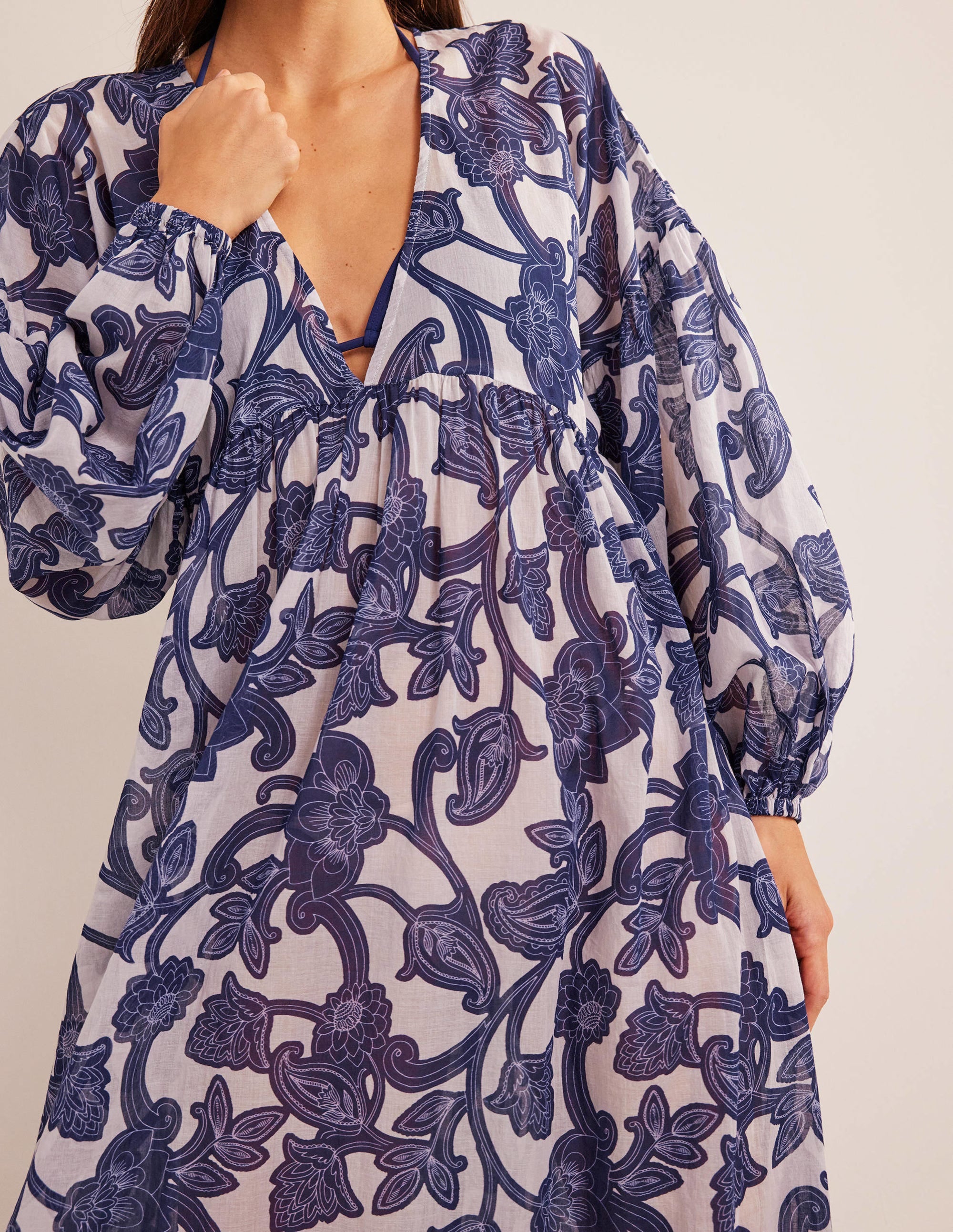 Sarah Maxi Kaftan Dress-Blue Ribbon, Paisley Whirl - Image 3