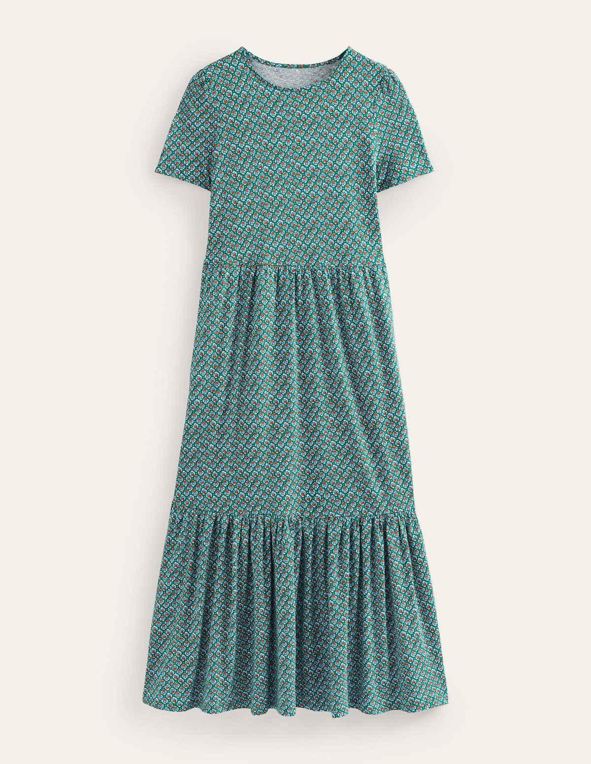 Emma Tiered Jersey Midi Dress-Bottle Green, Bloom Bud - Image 6
