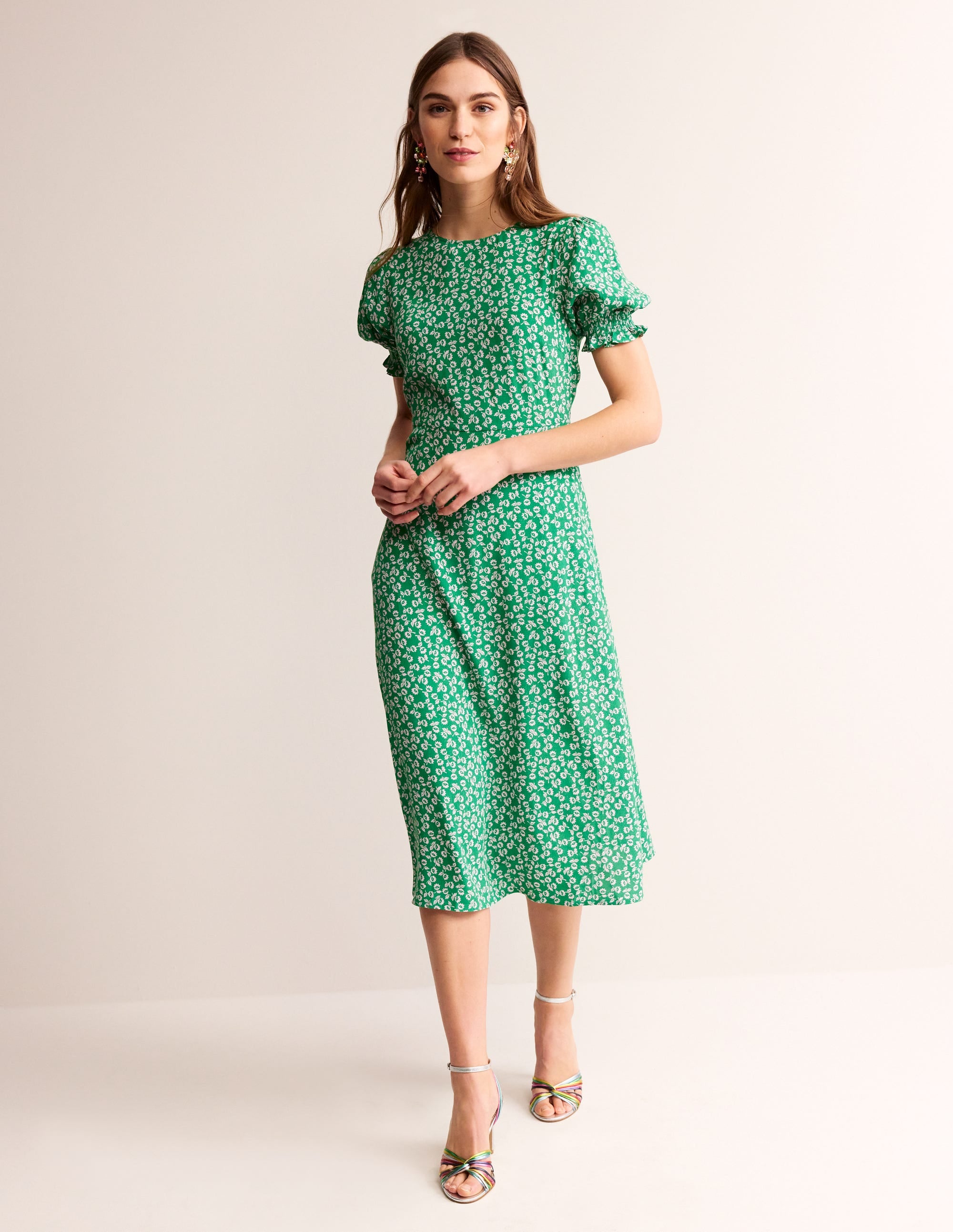 Corinne Midi Tea Dress-Green Tambourine, Ditsy Bud - Image 6