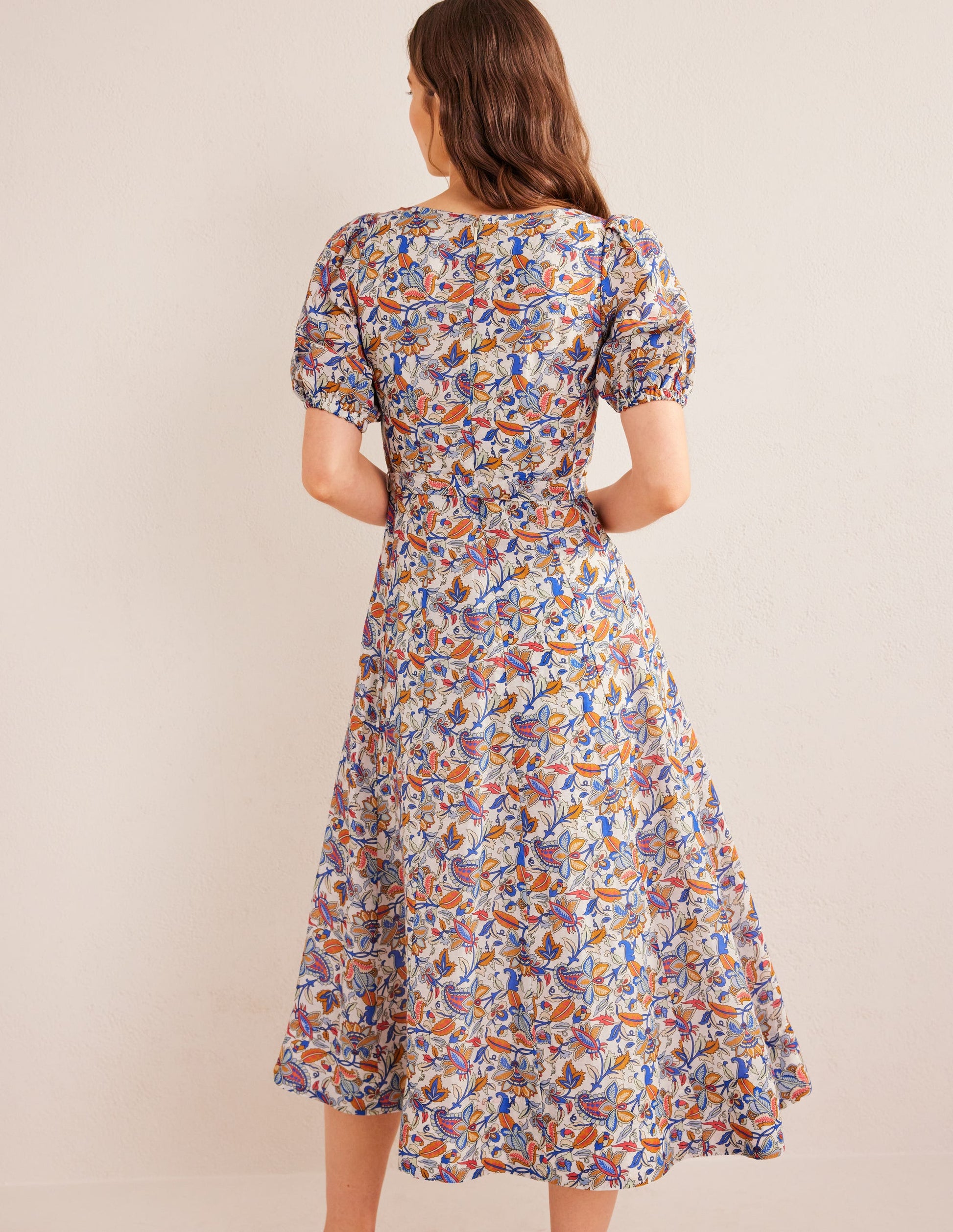 Full Skirt Panelled Midi Dress-Nebulas Blue, Paisley Vine-3