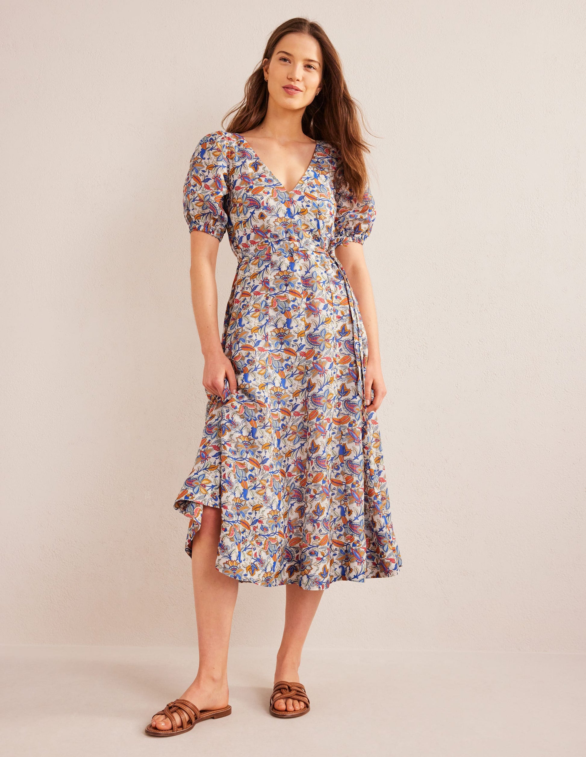 Full Skirt Panelled Midi Dress-Nebulas Blue, Paisley Vine-5