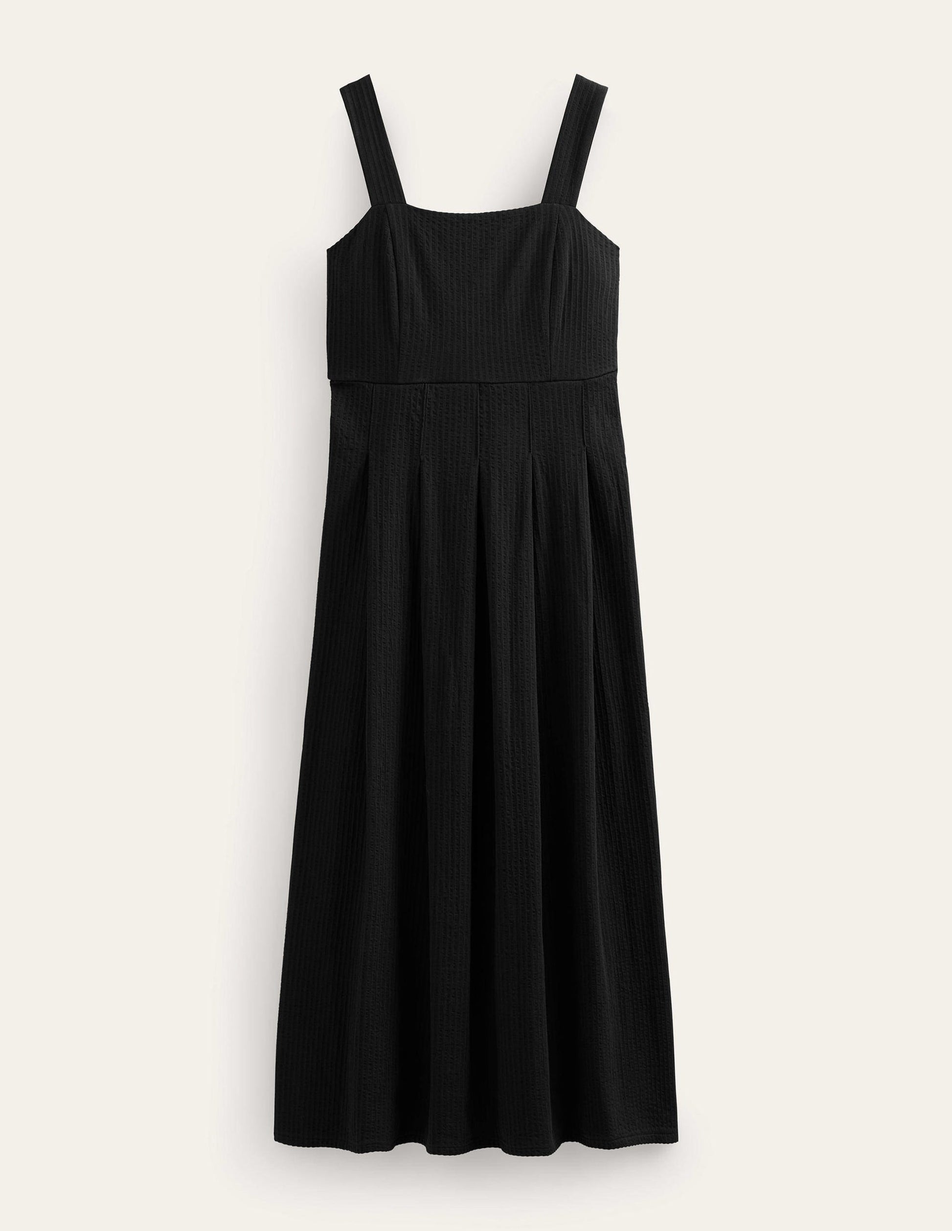 Strappy Seersucker Midi Dress-Black-5