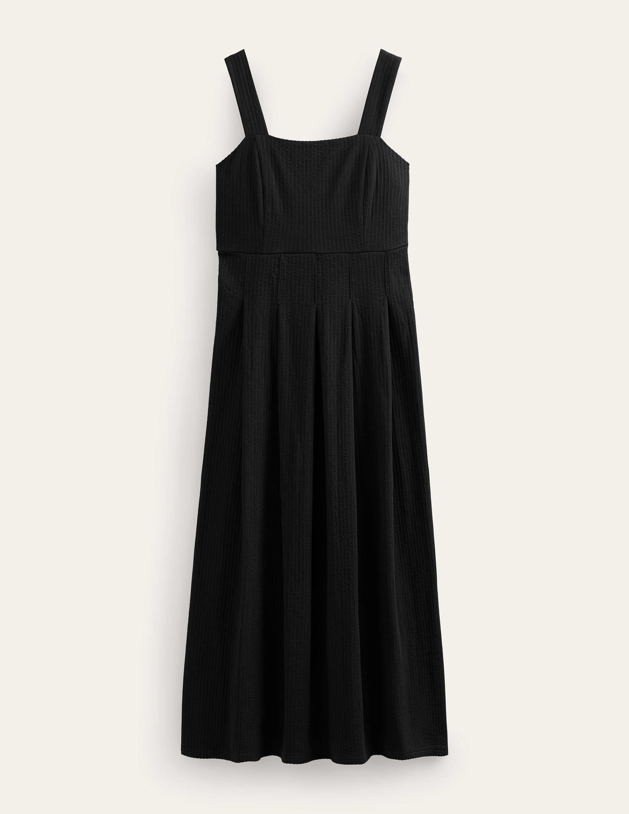 Strappy Seersucker Midi Dress-Black - Image 5