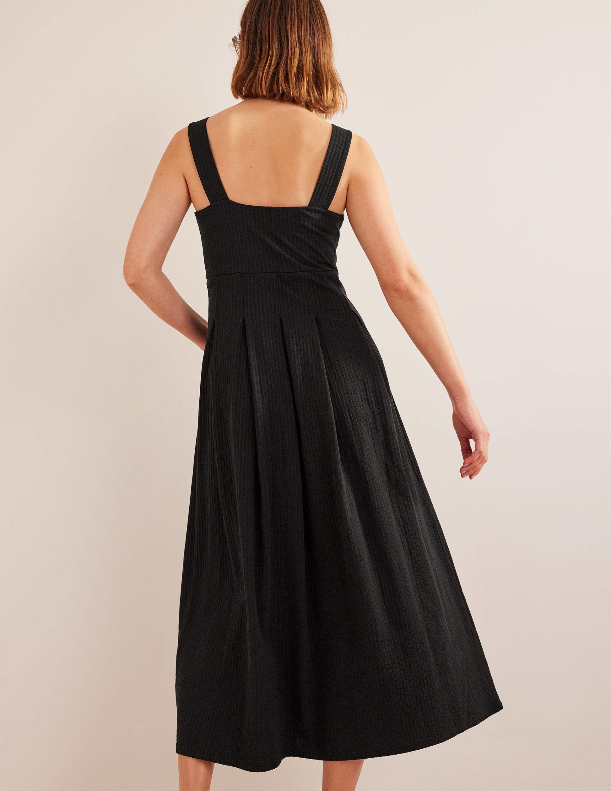 Strappy Seersucker Midi Dress-Black-3