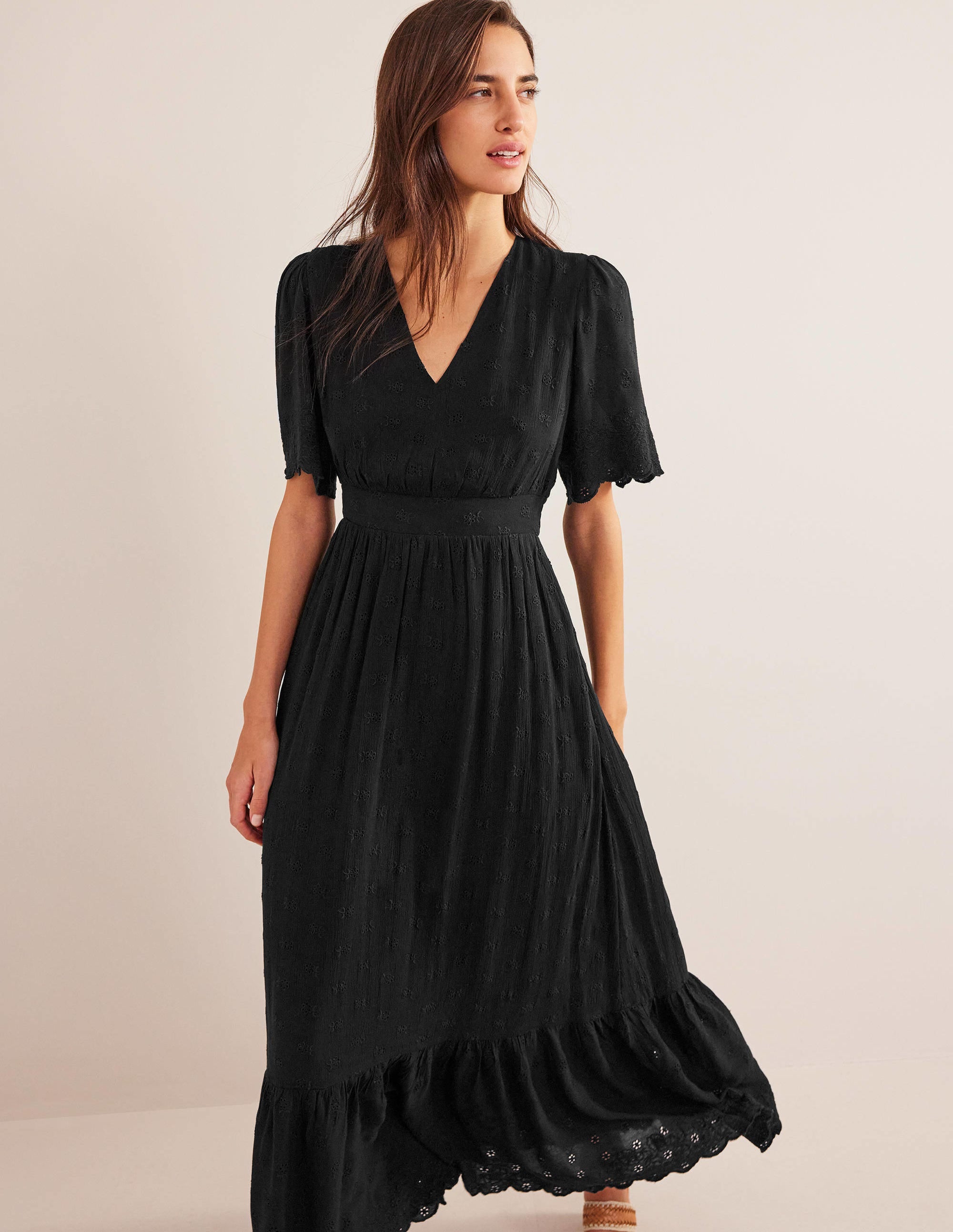 Broderie Maxi Dress-Black - Image 1