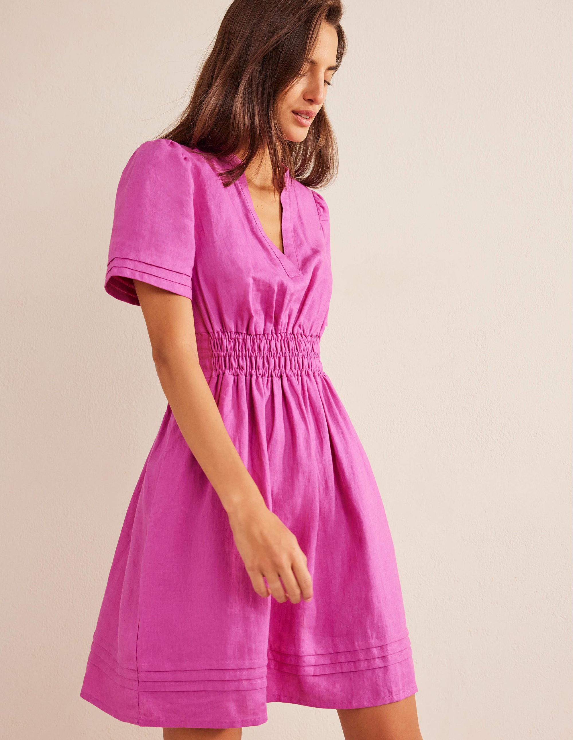 Pintuck Detail Mini Dress-Rose Violet - Image 4