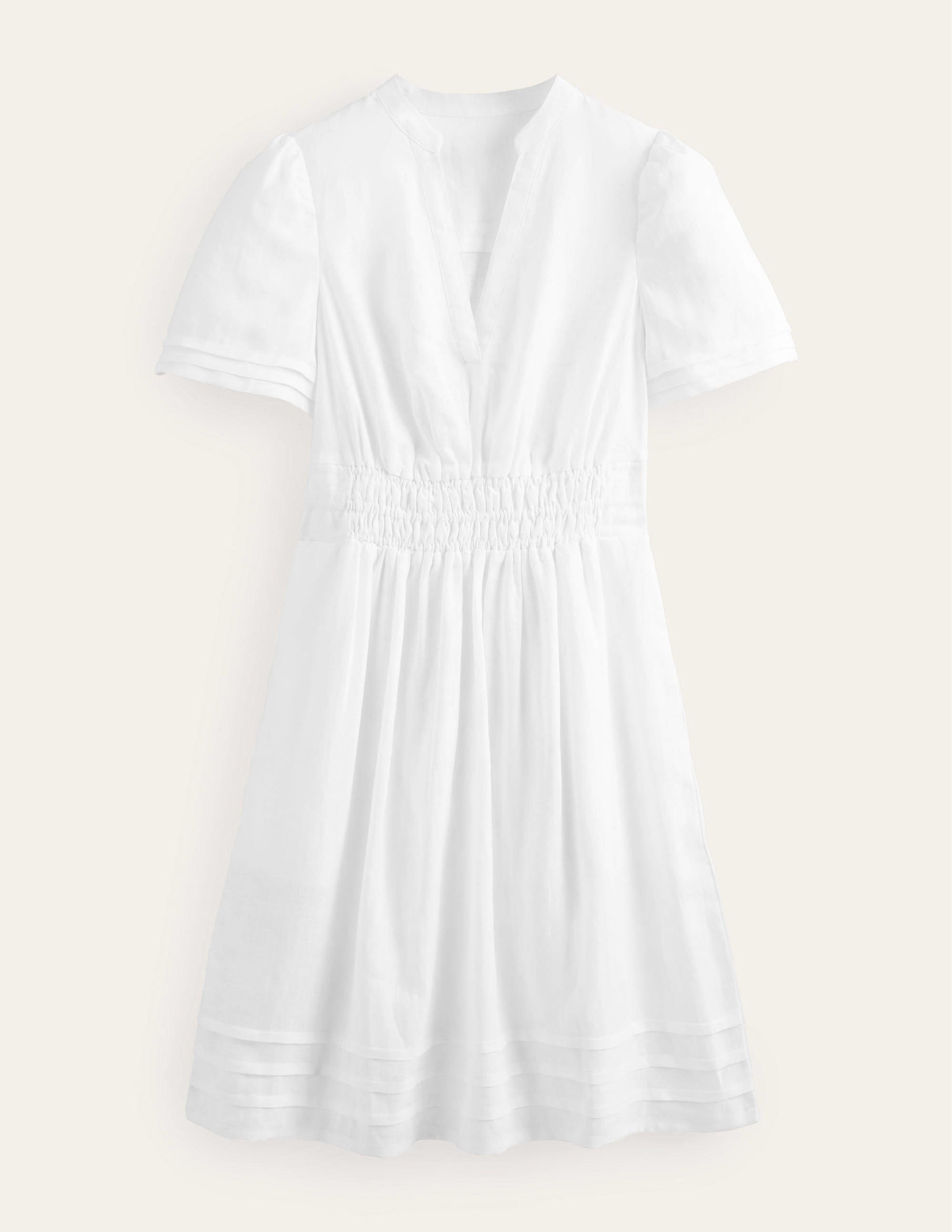 Pintuck Detail Mini Dress-White - Image 5