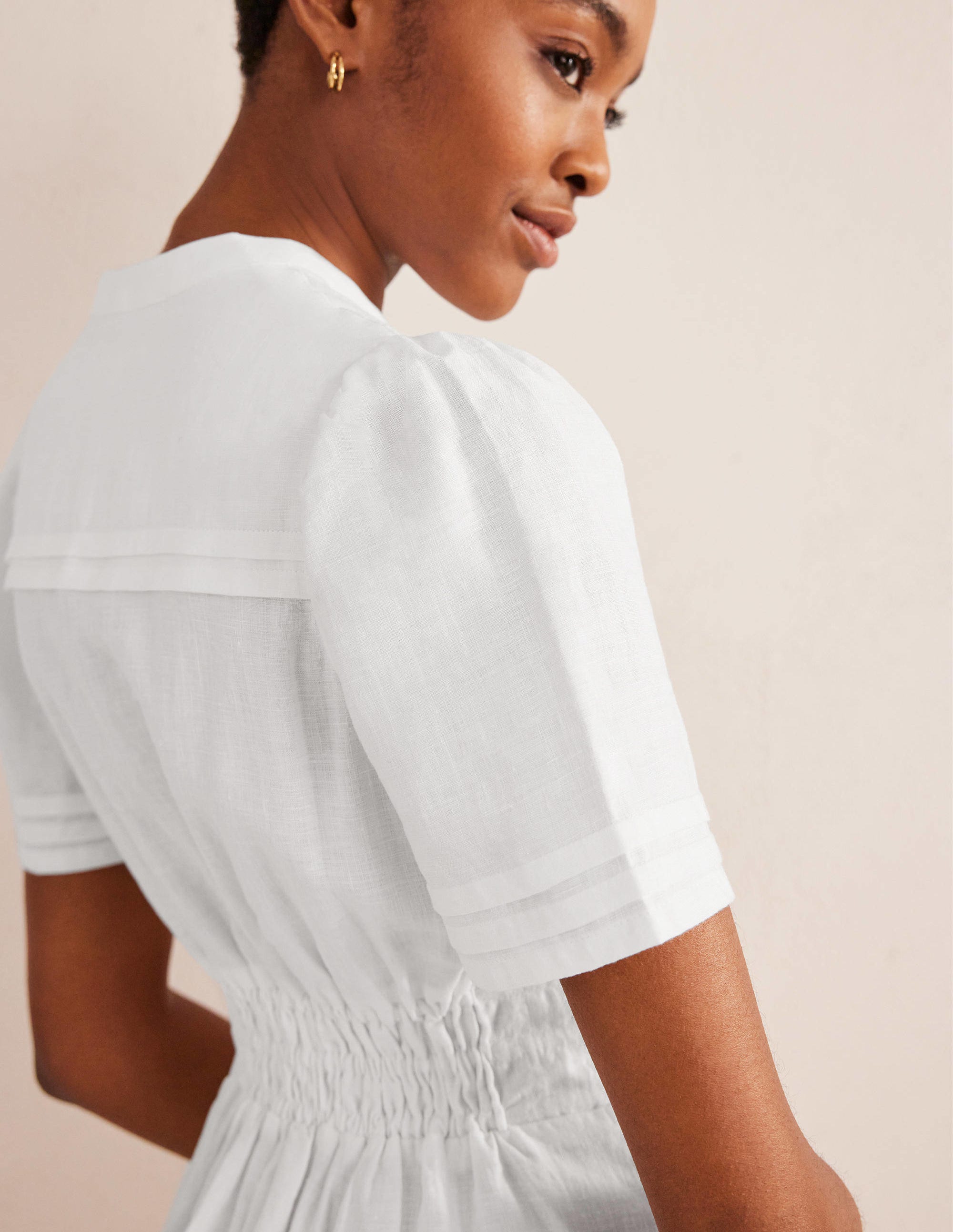 Pintuck Detail Mini Dress-White - Image 2