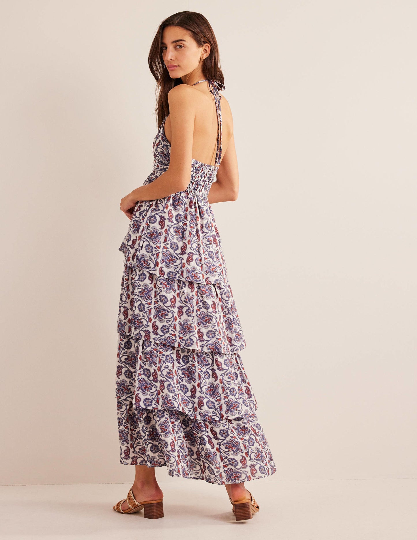 Ruched Tiered Maxi Dress-Nightshadow Blue