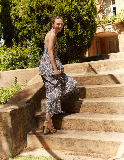 Ruched Tiered Maxi Dress-Nightshadow Blue-6