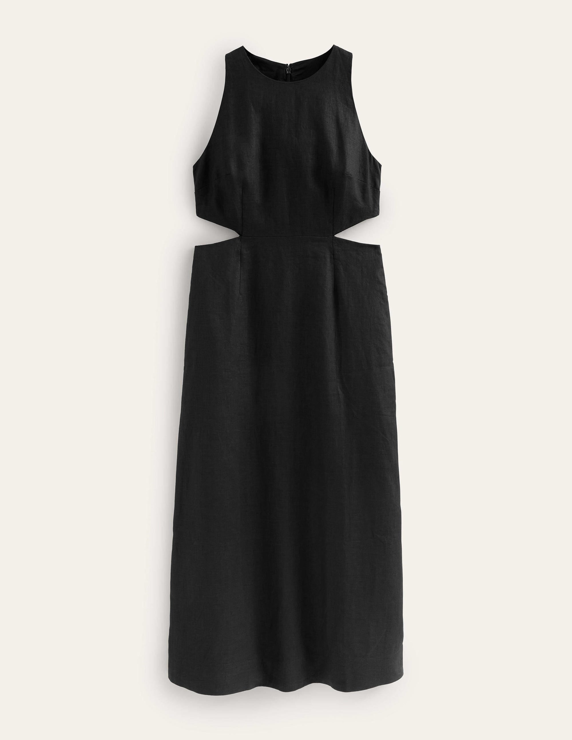 Cut Out Linen Midi Dress-Black - Image 5