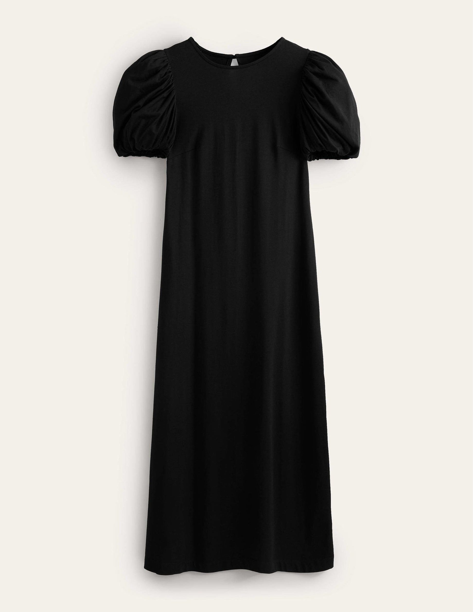 Puff Sleeve Jersey Midi Dress-Black-6