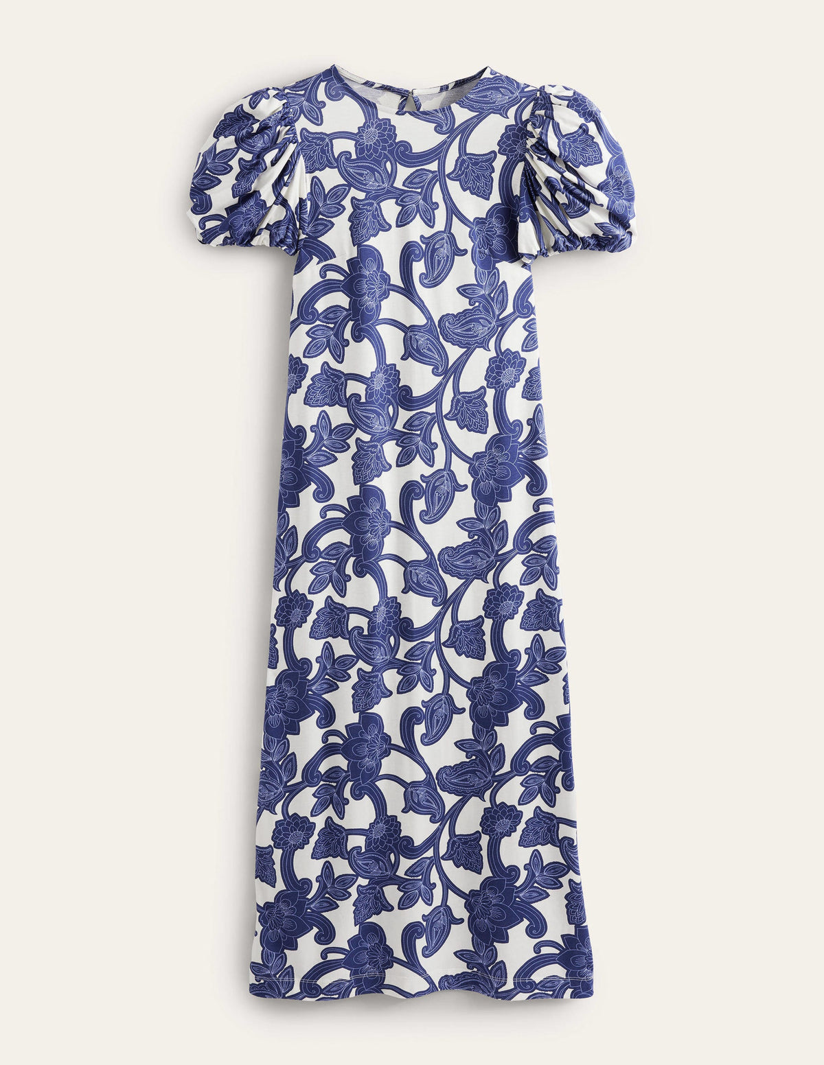 Puff Sleeve Jersey Midi Dress-Blue Ribbon, Paisley Whirl - Image 8