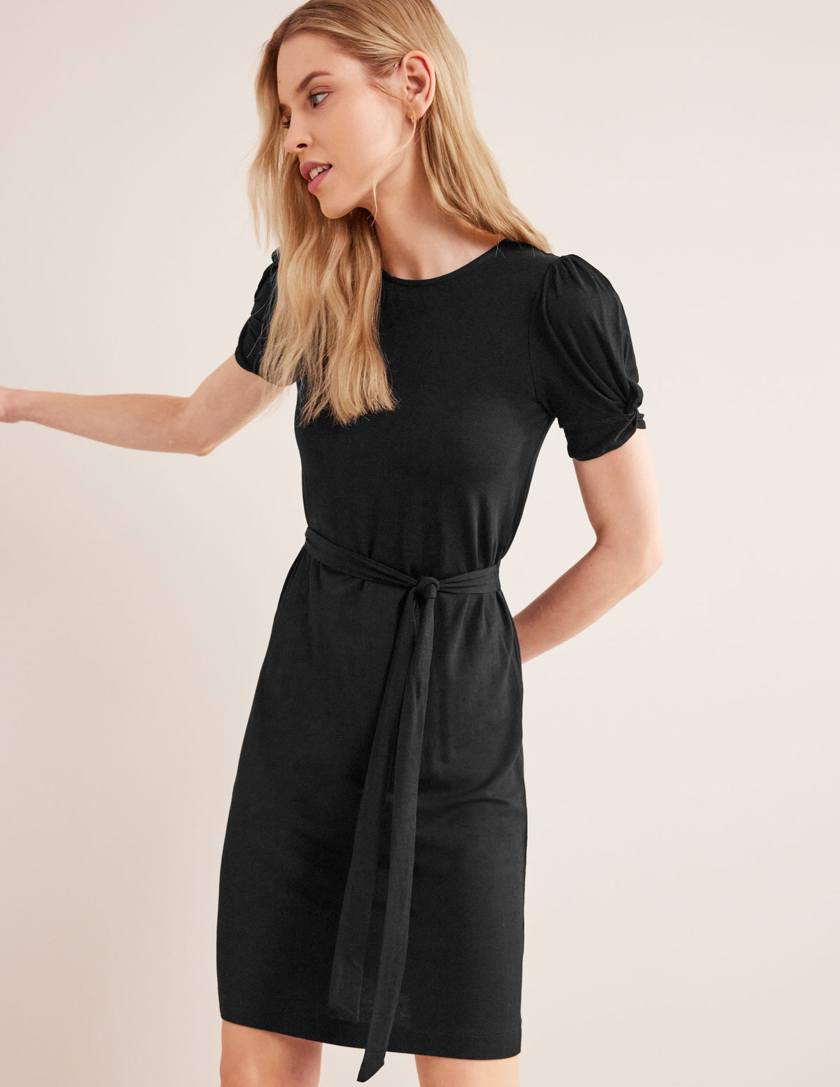 Knot Detail Jersey Mini Dress-Black - Image 1