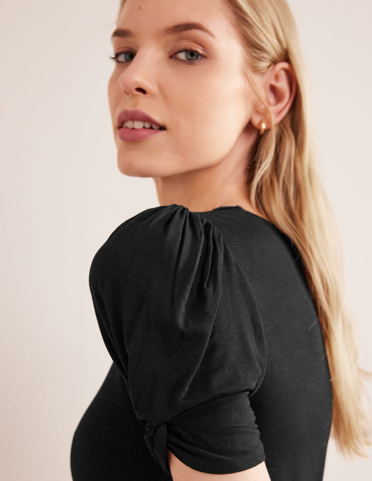 Knot Detail Jersey Mini Dress-Black-2