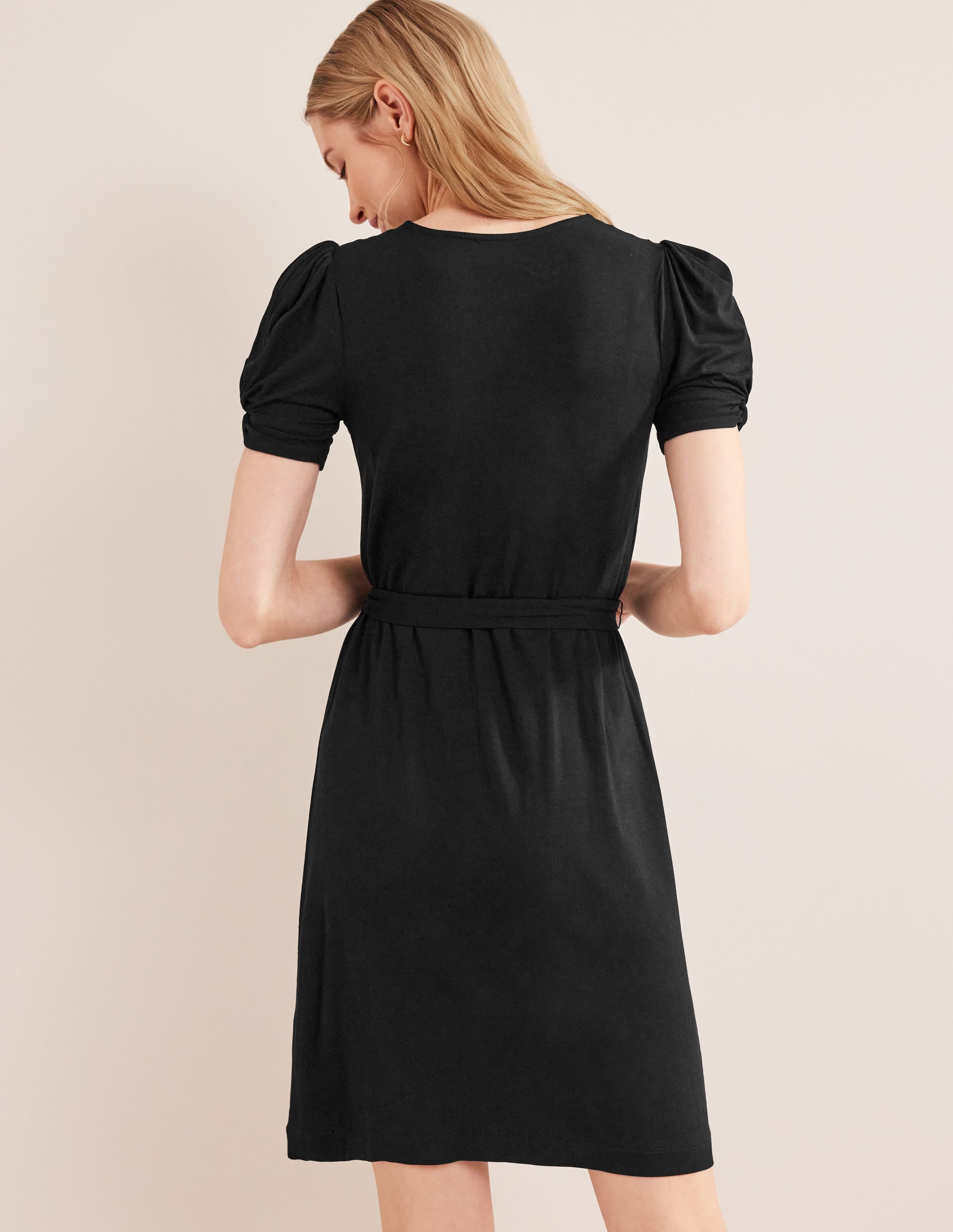 Knot Detail Jersey Mini Dress-Black - Image 3
