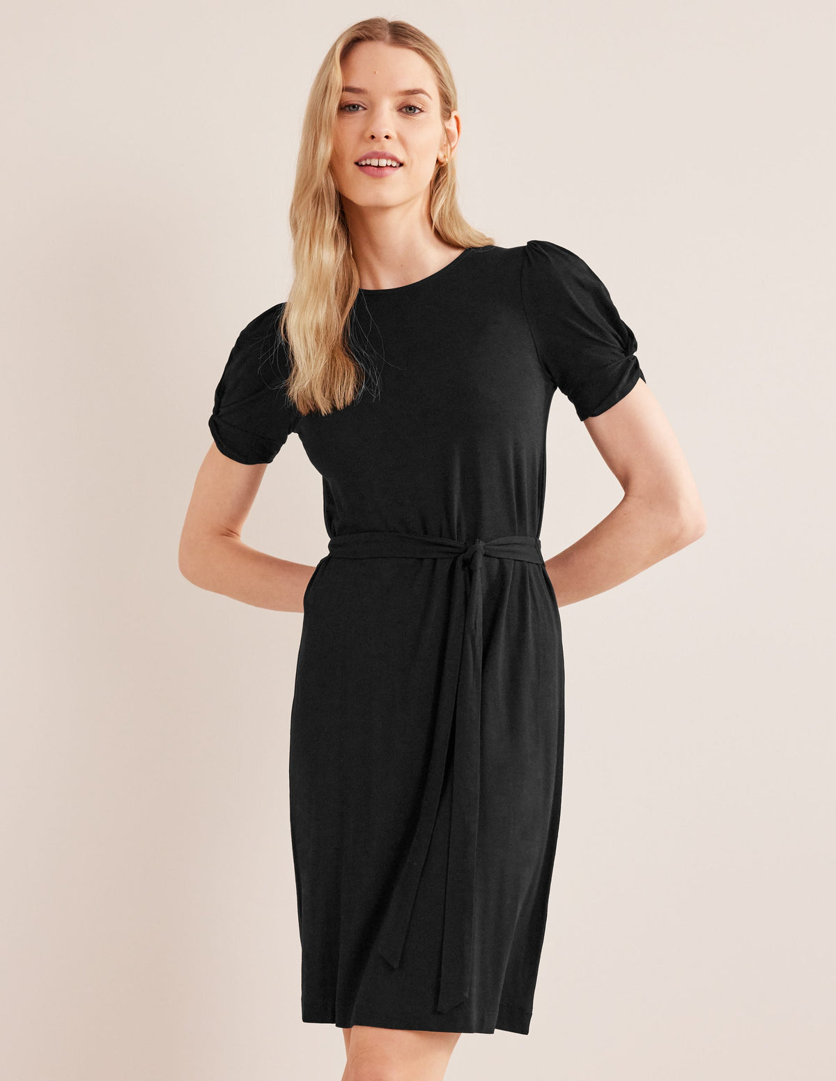 Knot Detail Jersey Mini Dress-Black - Image 4