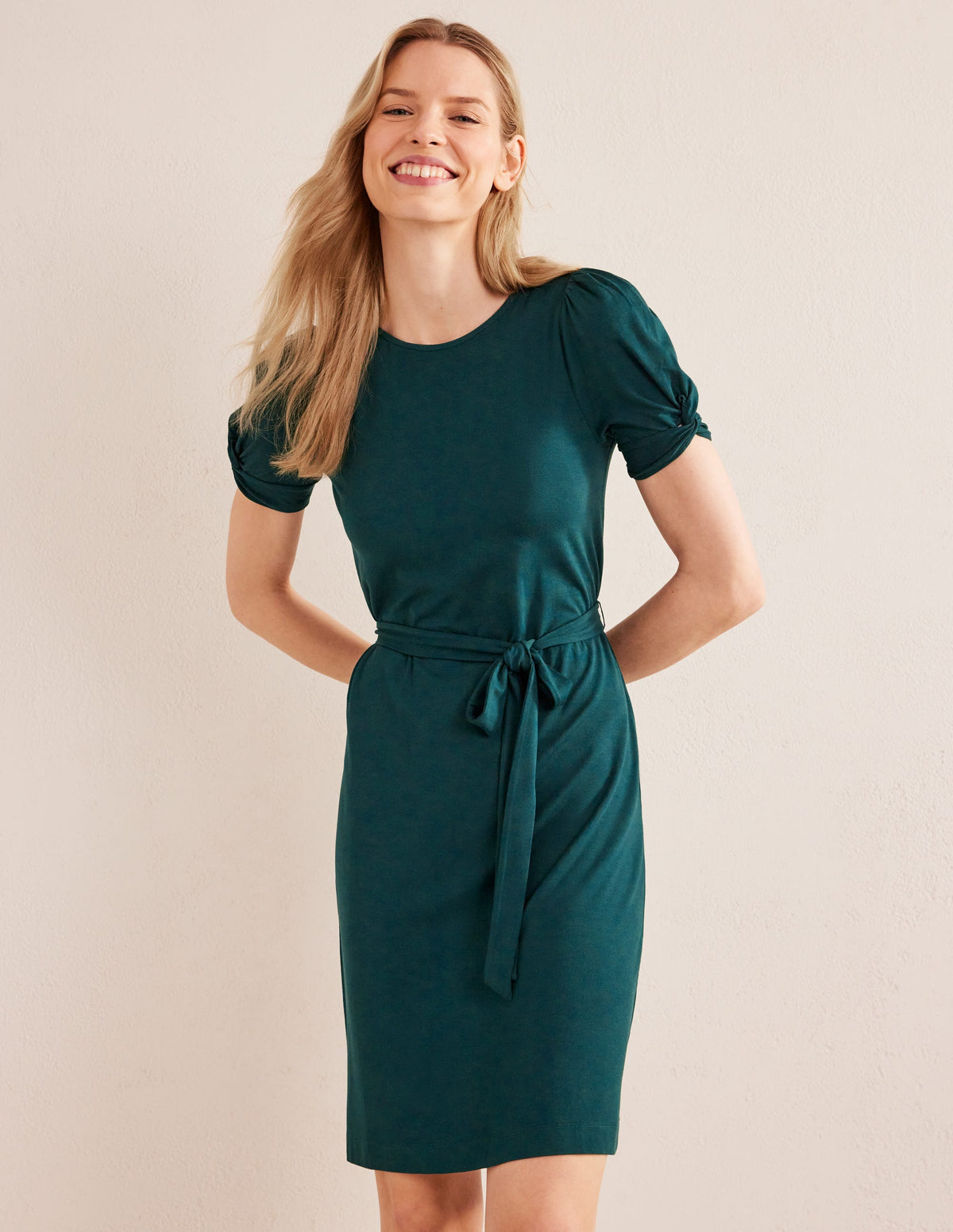 Knot Detail Jersey Mini Dress-Emerald Night - Image 1