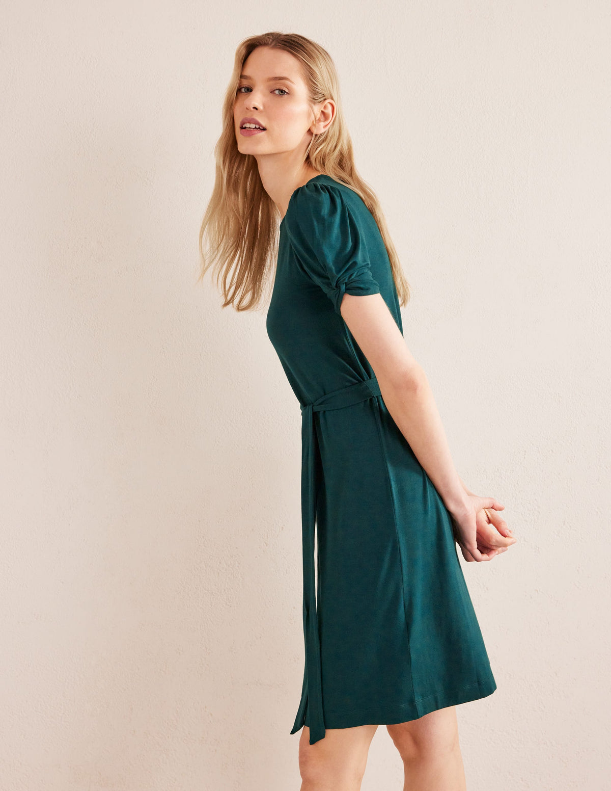 Knot Detail Jersey Mini Dress-Emerald Night - Image 4