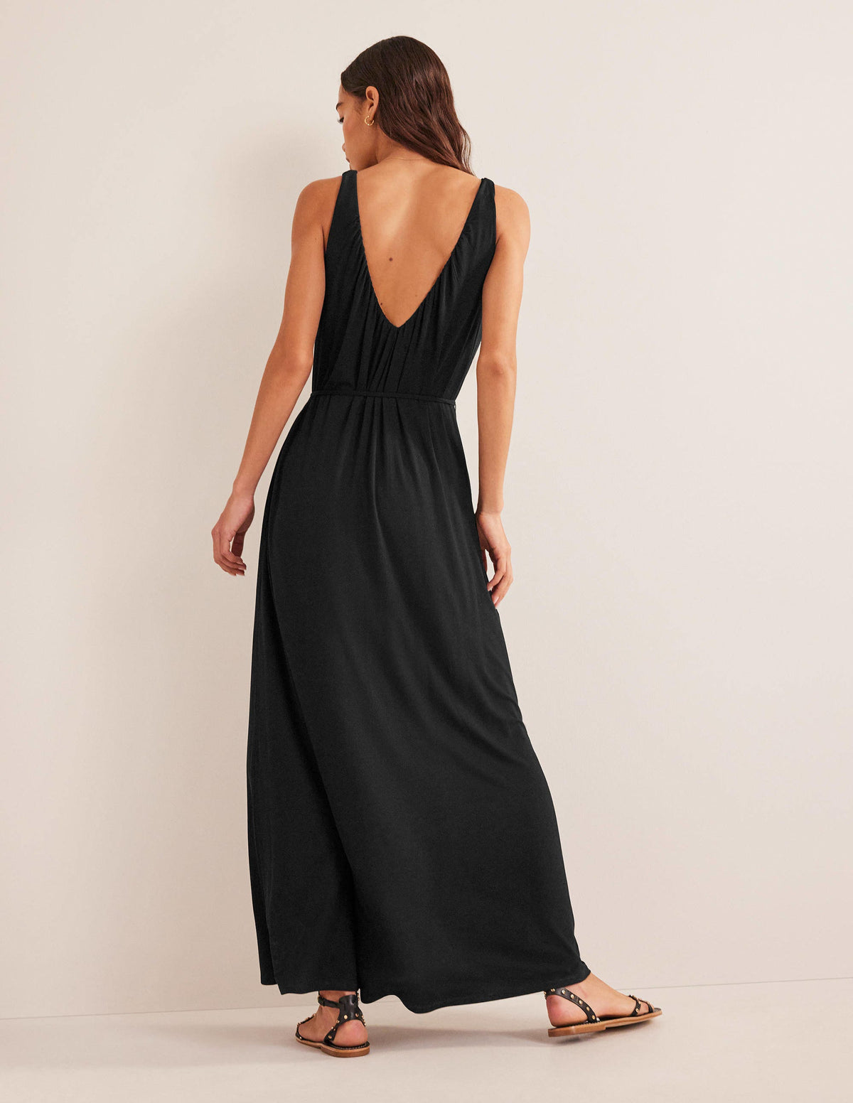 V-Neck Jersey Maxi Dress-Black-3