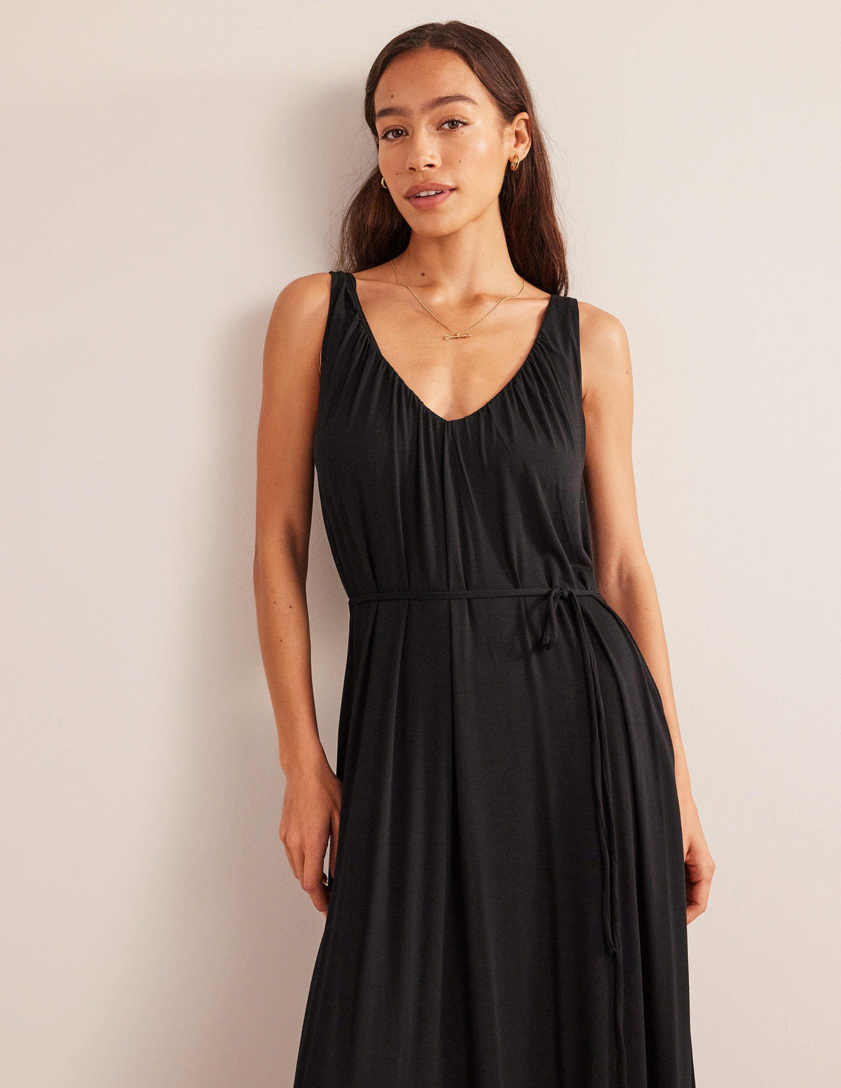 V-Neck Jersey Maxi Dress-Black - Image 4