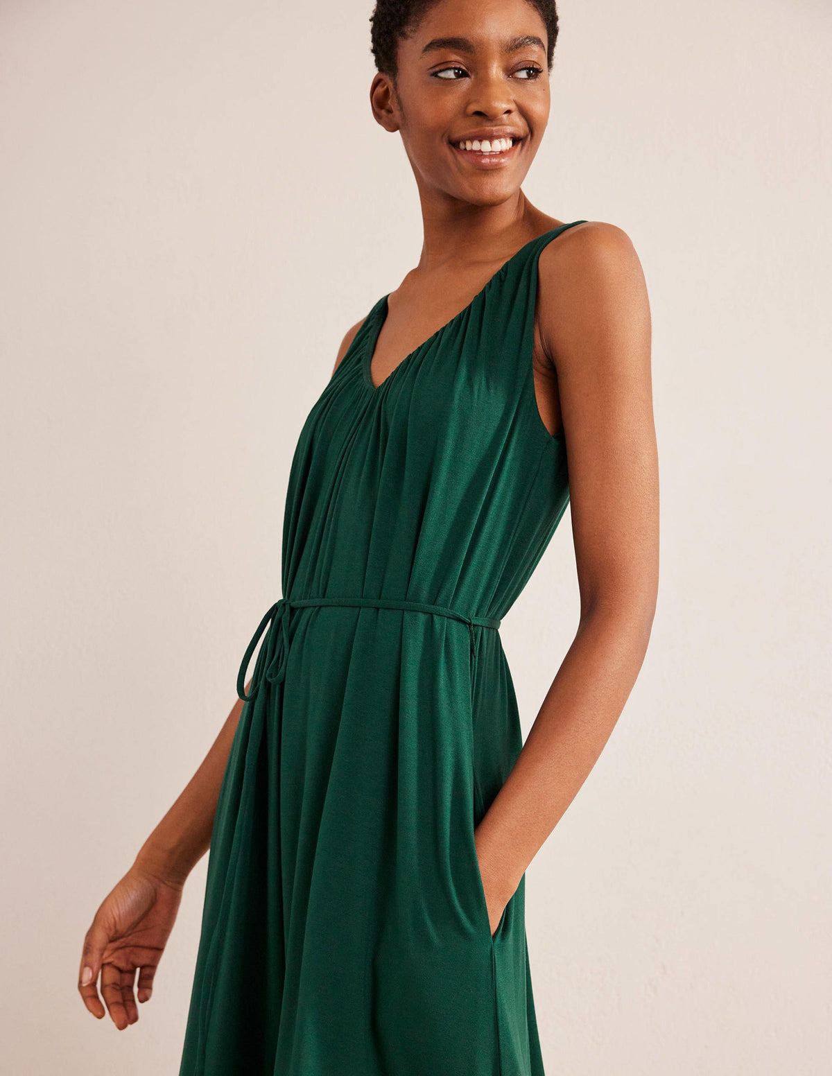 V-Neck Jersey Maxi Dress-Emerald Night-2