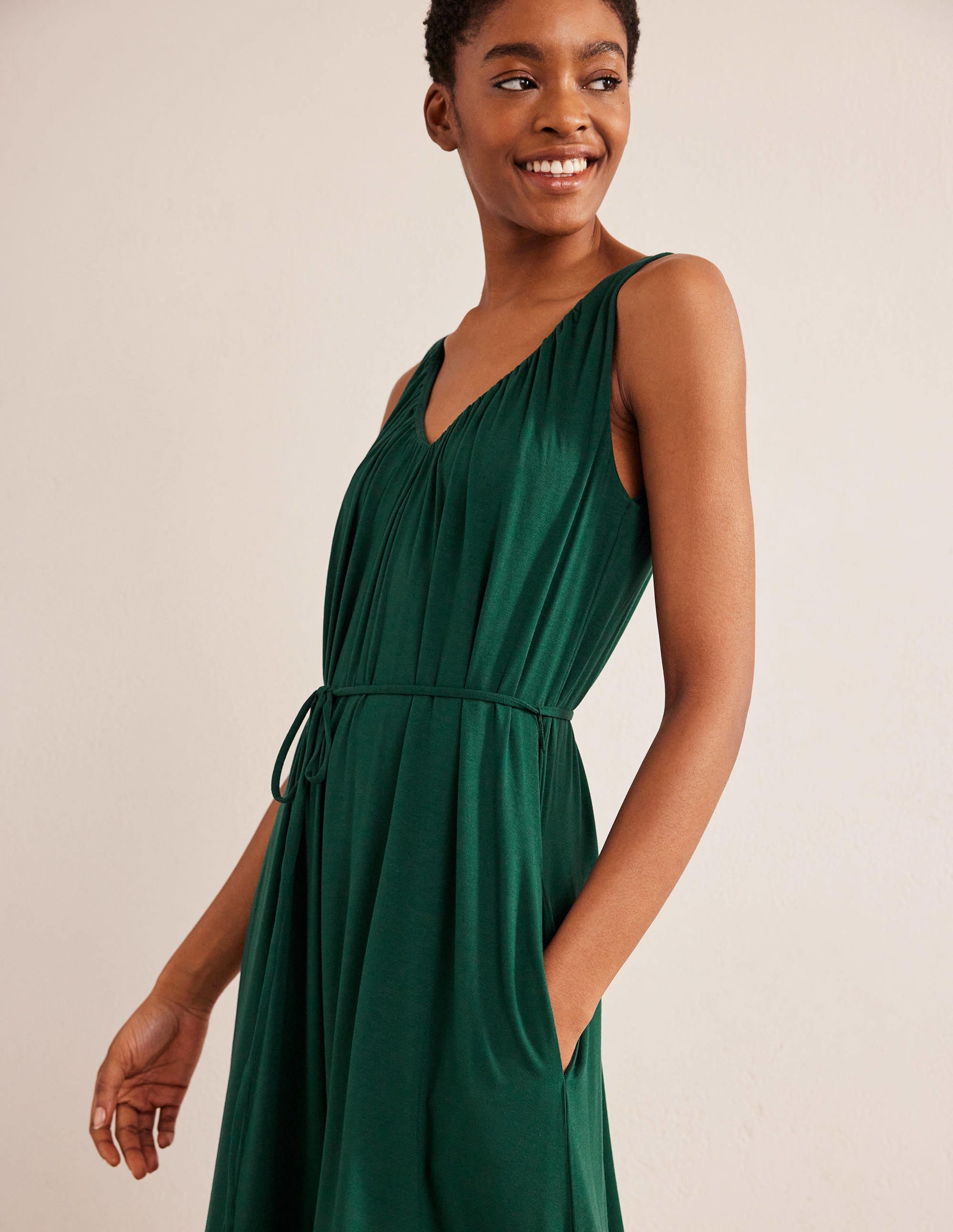V-Neck Jersey Maxi Dress-Emerald Night - Image 2