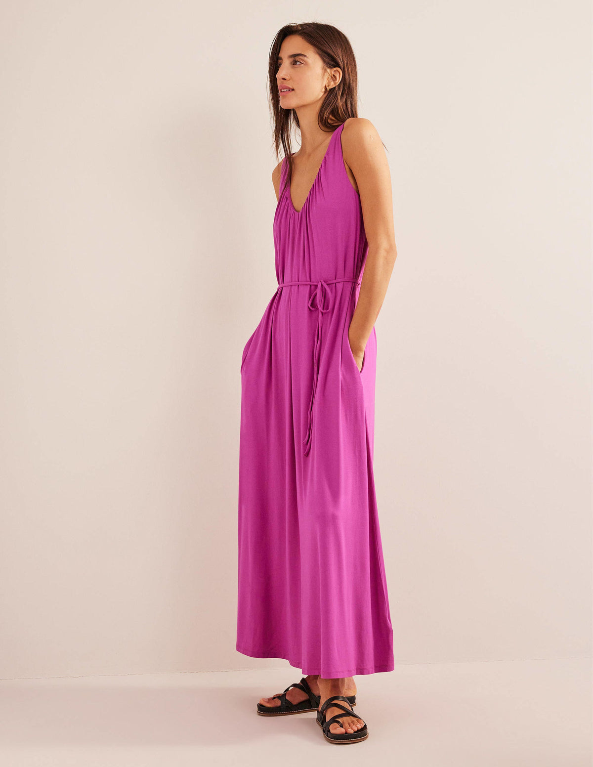 V-Neck Jersey Maxi Dress-Rose Violet - Image 1