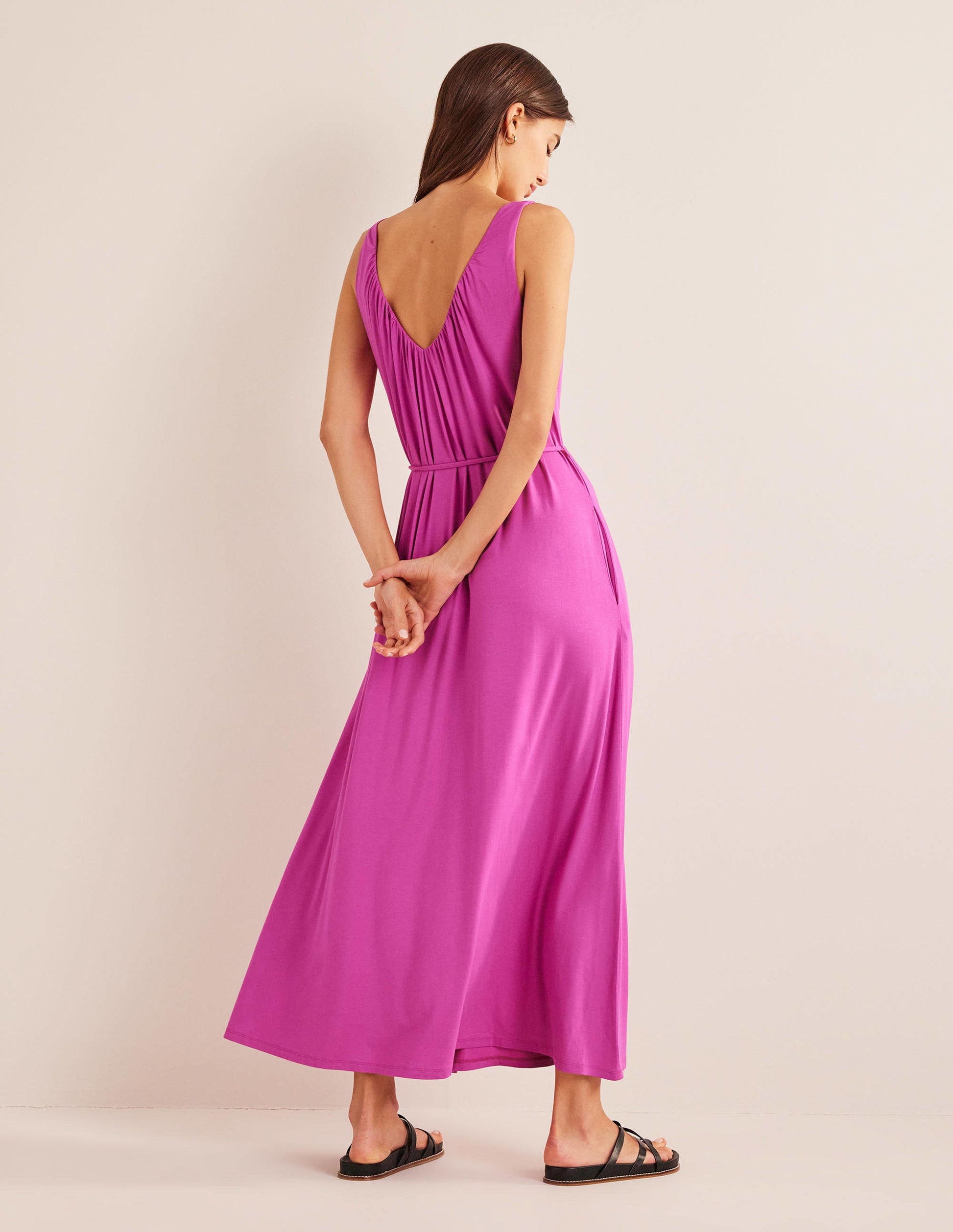 V-Neck Jersey Maxi Dress-Rose Violet-3