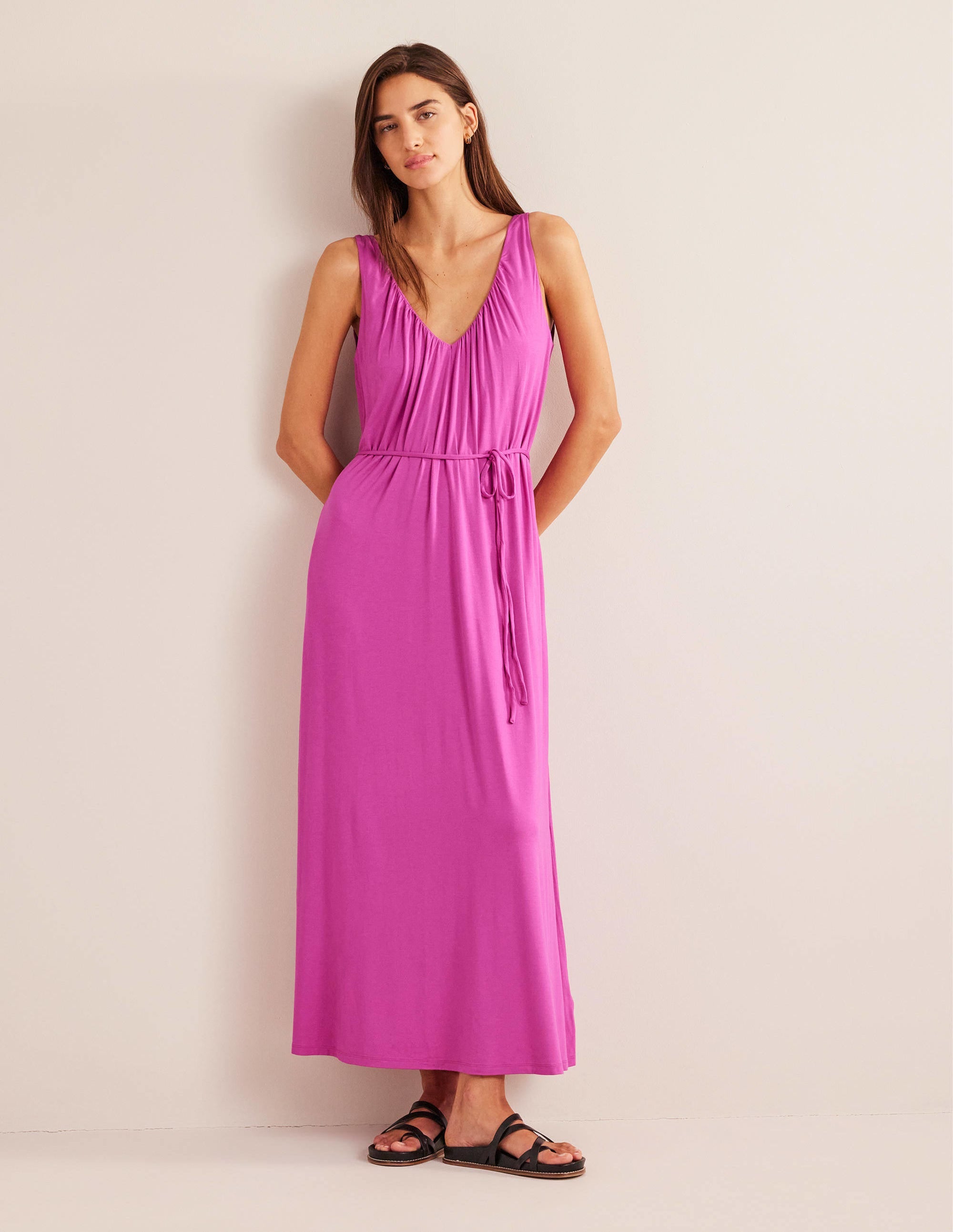 V-Neck Jersey Maxi Dress-Rose Violet - Image 4