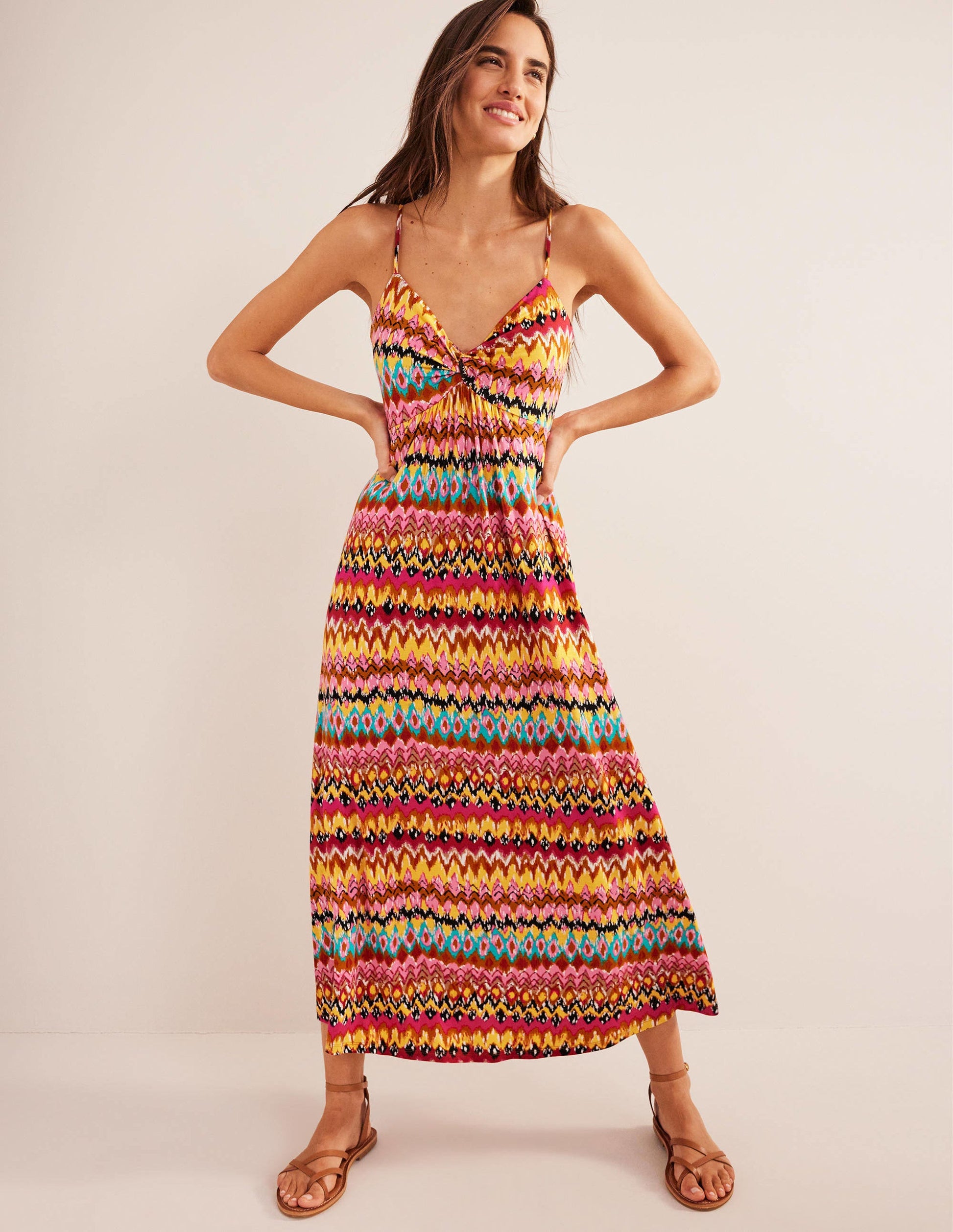 Strappy Jersey Maxi Dress-Multi, Textured Ikat-1