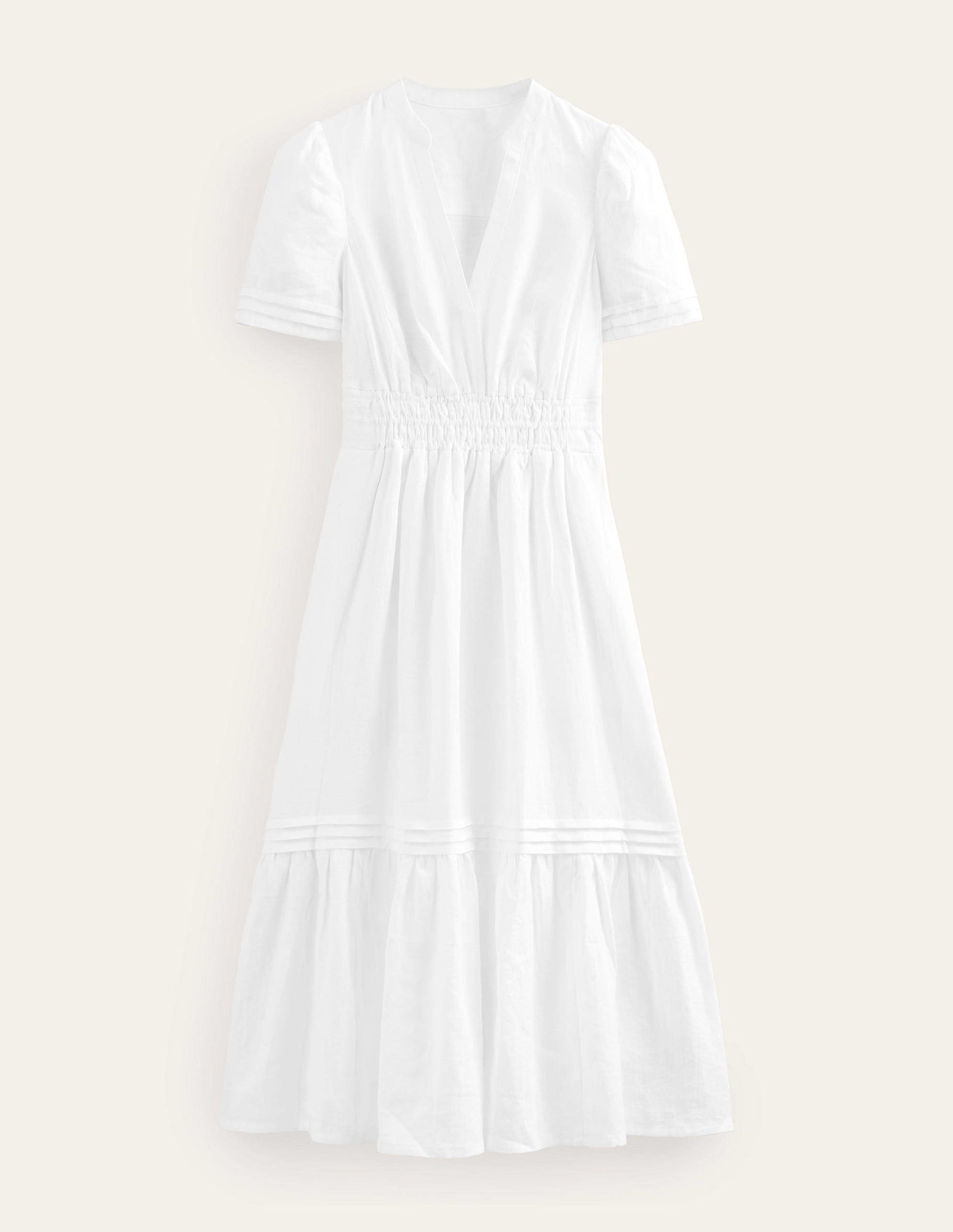 Pintuck Detail Midi Dress-White-6