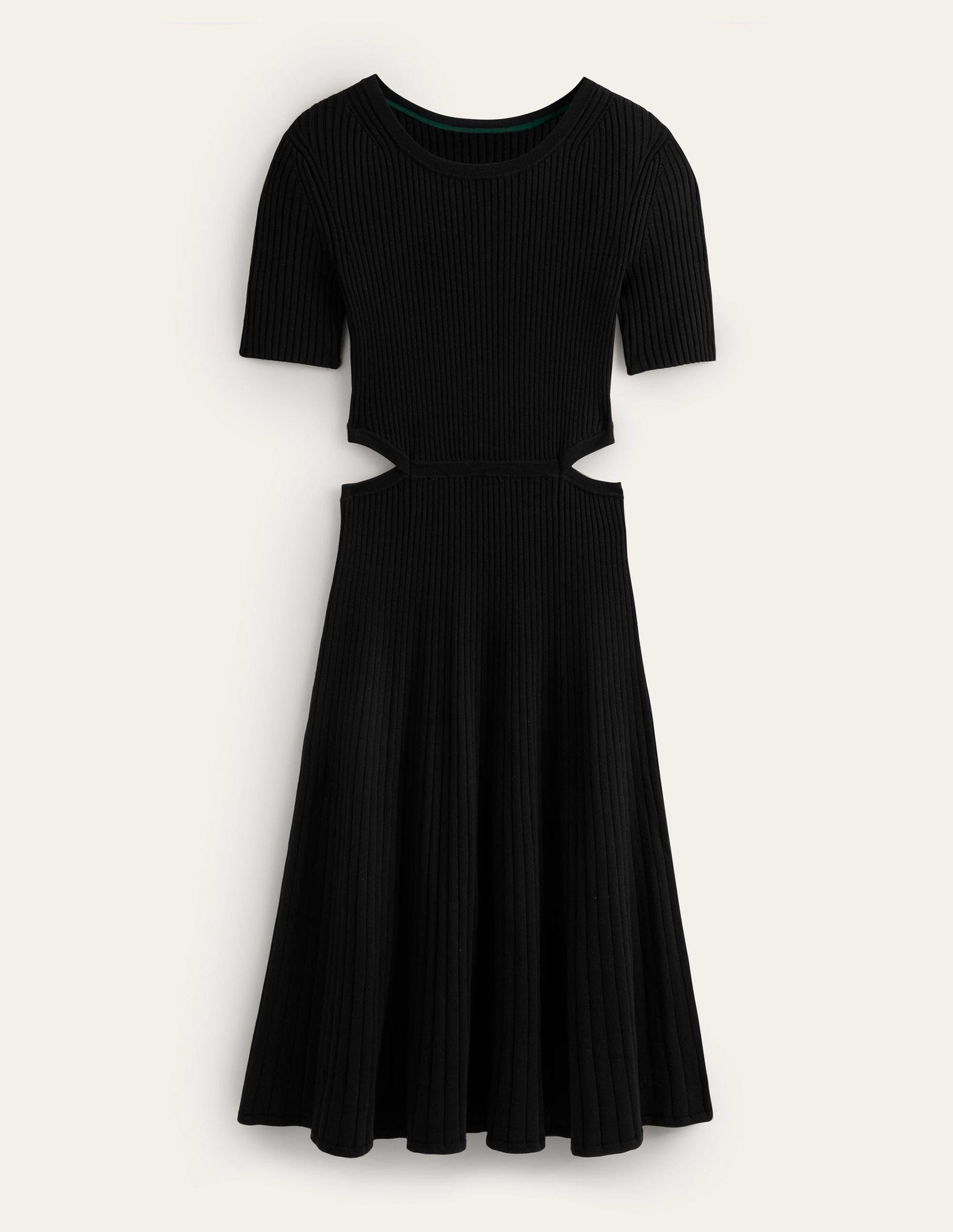 Cut Out Knitted Midi Dress-Black-5