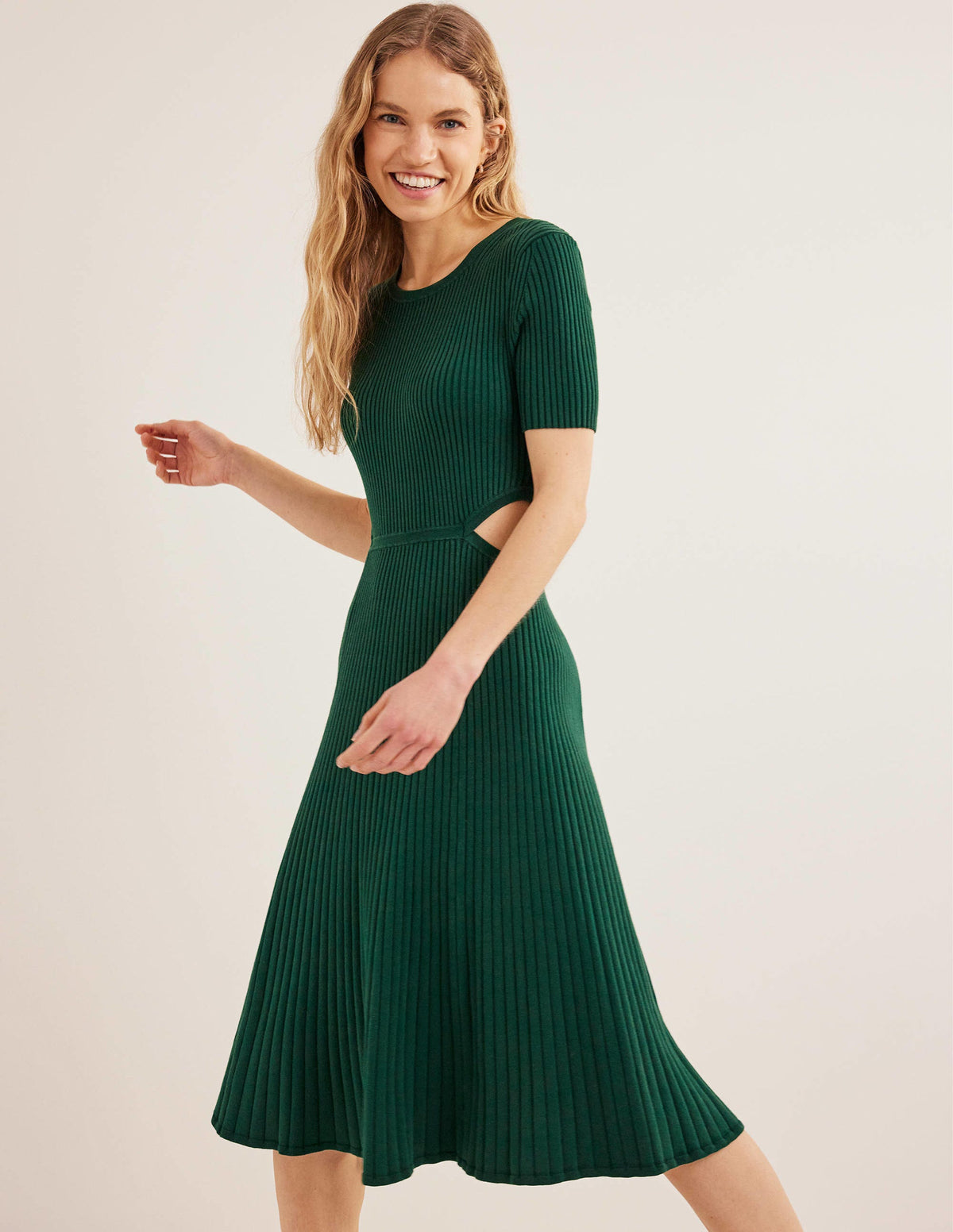 Cut Out Knitted Midi Dress-Emerald Night-2
