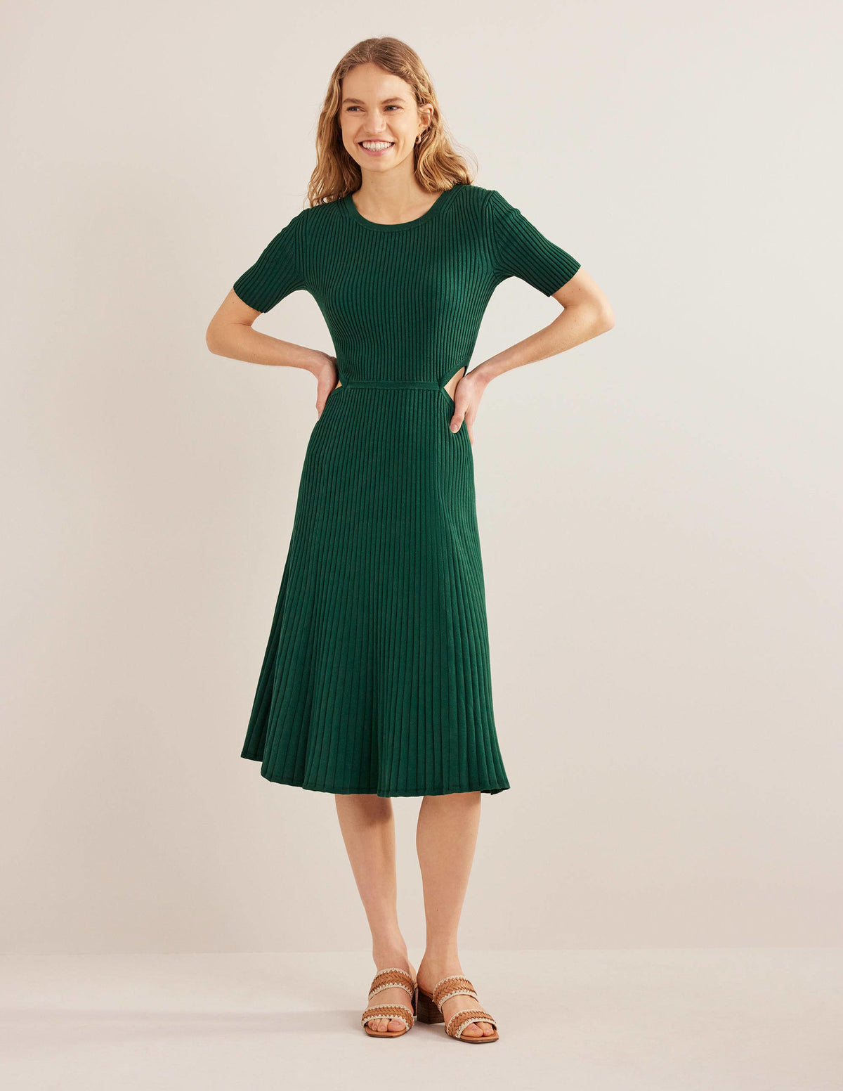 Cut Out Knitted Midi Dress-Emerald Night-5