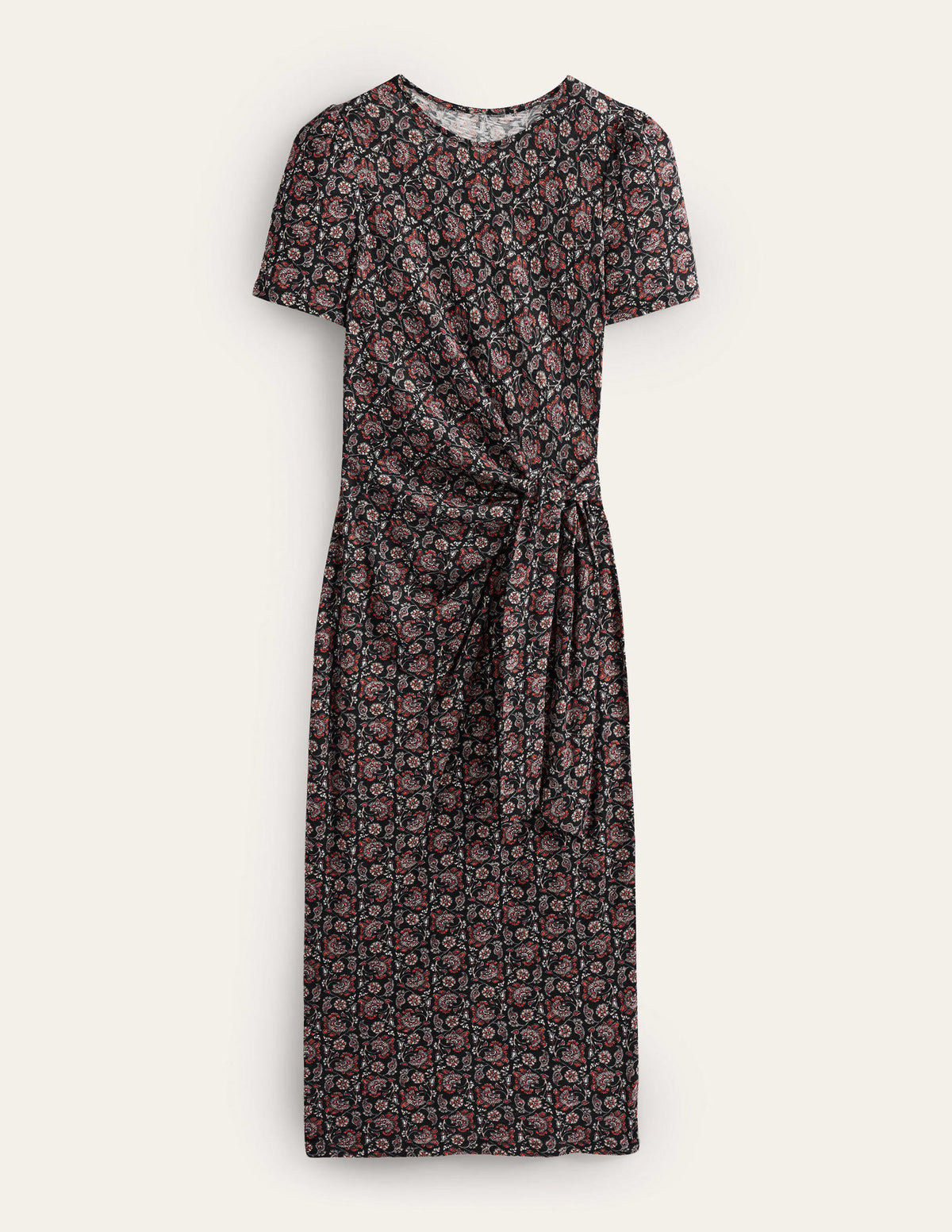 Knot Front Jersey Midi Dress-Black, Block Paisley-5