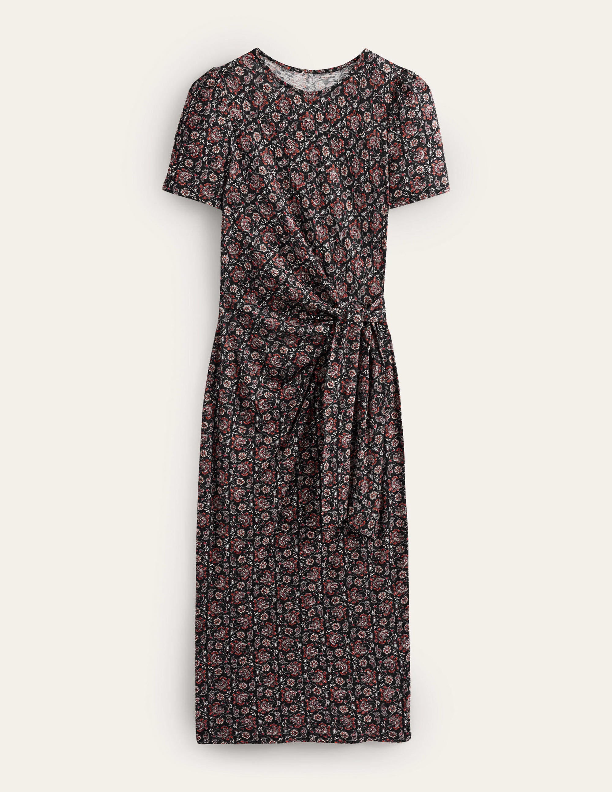 Knot Front Jersey Midi Dress-Black, Block Paisley - Image 5