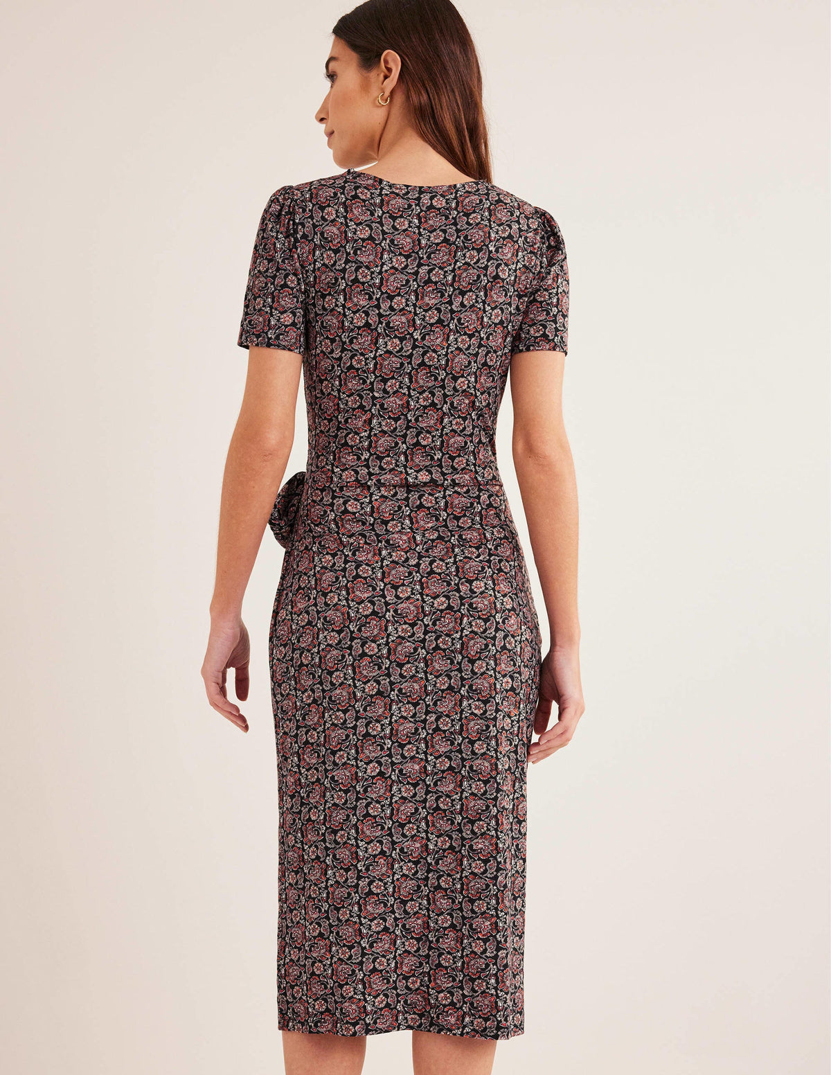 Knot Front Jersey Midi Dress-Black, Block Paisley - Image 3