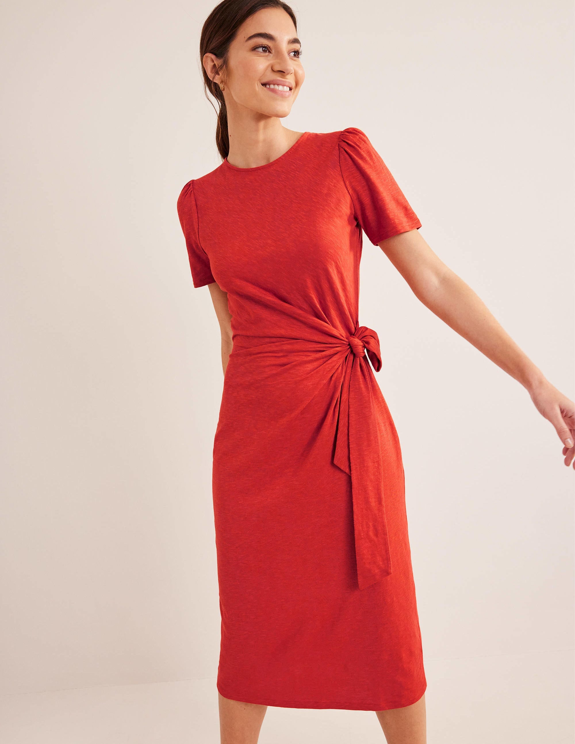 Knot Front Jersey Midi Dress-Rust - Image 1