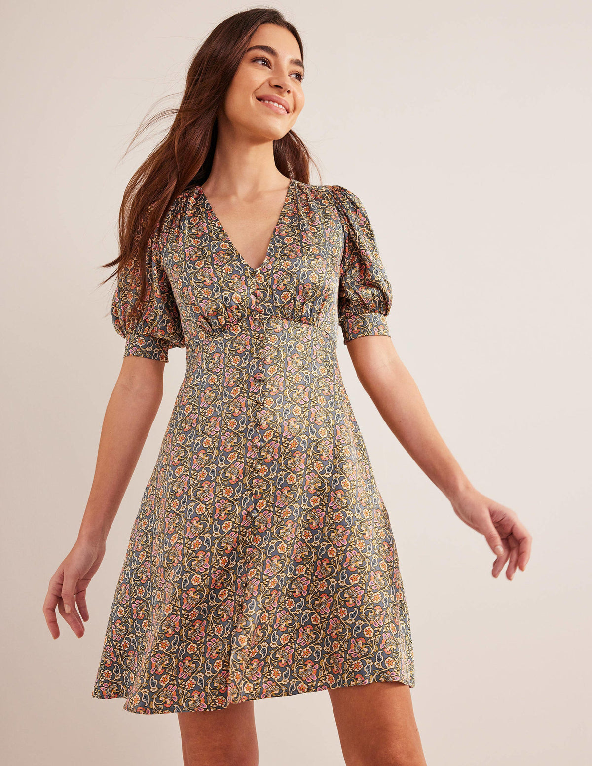 Satin Tea Dress-Nightshadow, Block Paisley-1