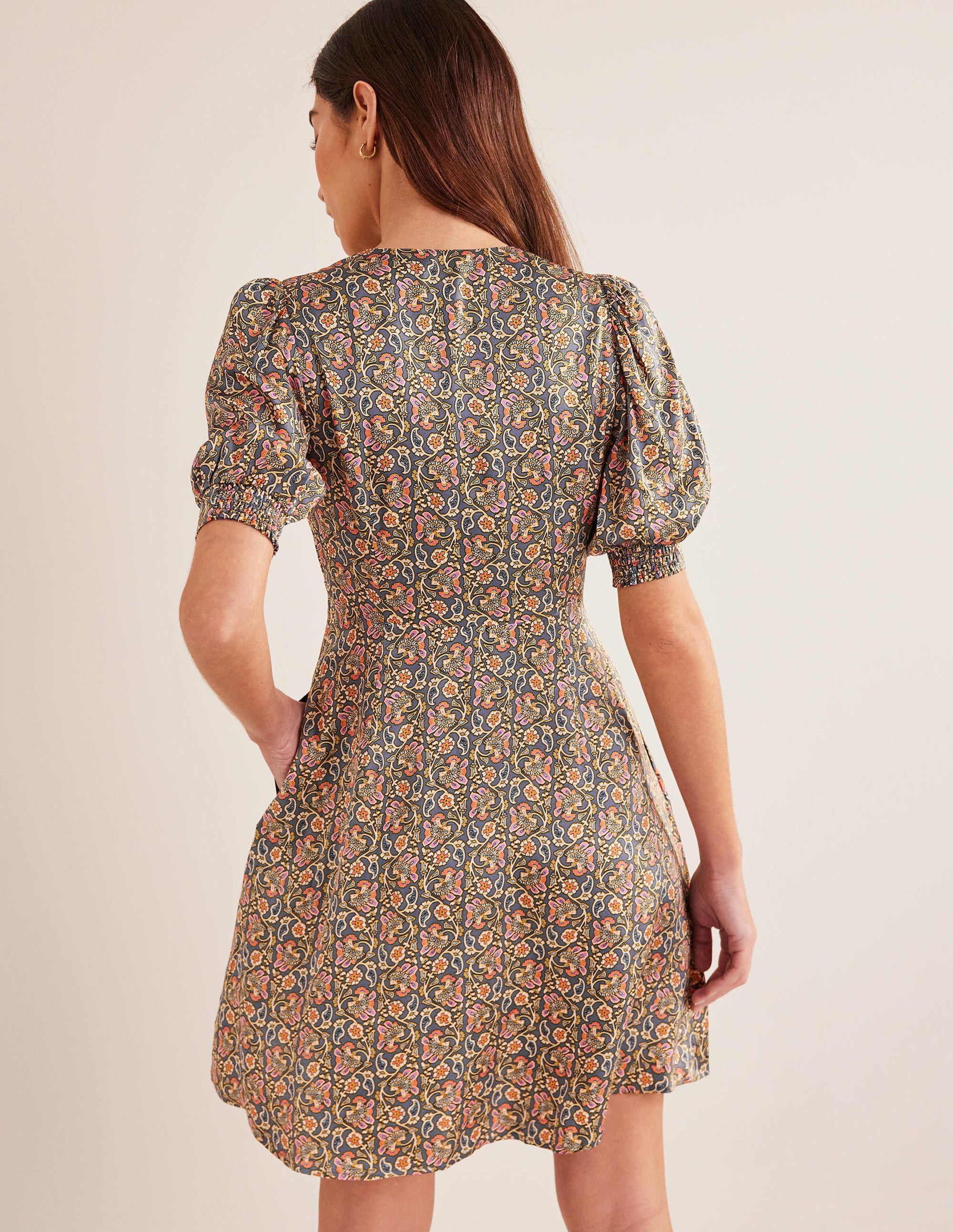 Satin Tea Dress-Nightshadow, Block Paisley - Image 3