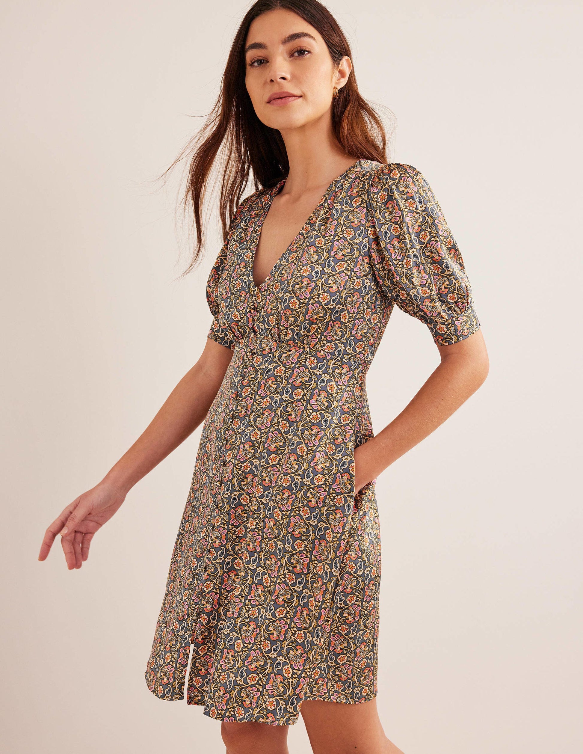Satin Tea Dress-Nightshadow, Block Paisley-4