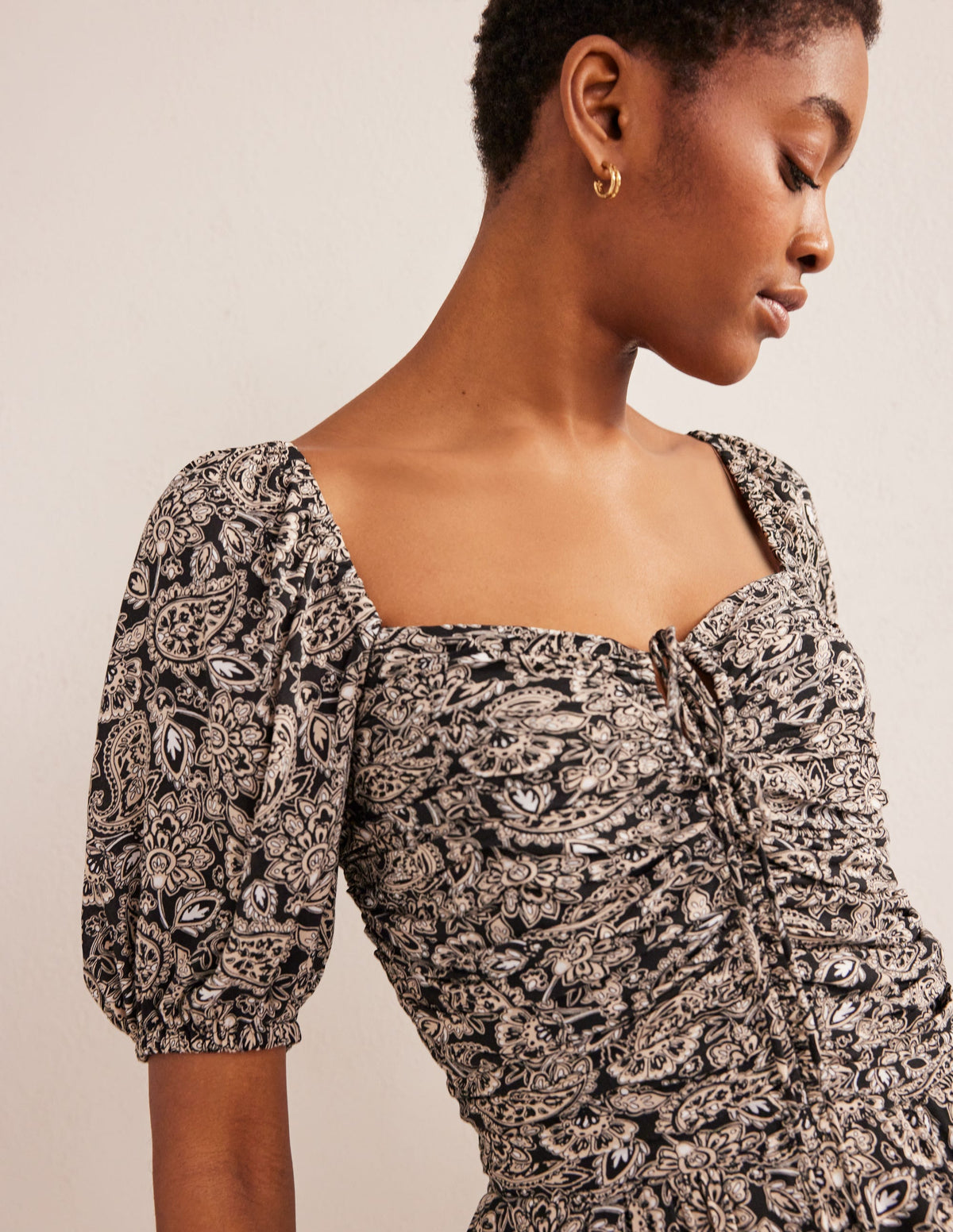 Tie Neck Keyhole Jumpsuit-Black, Paisley Terrace-3
