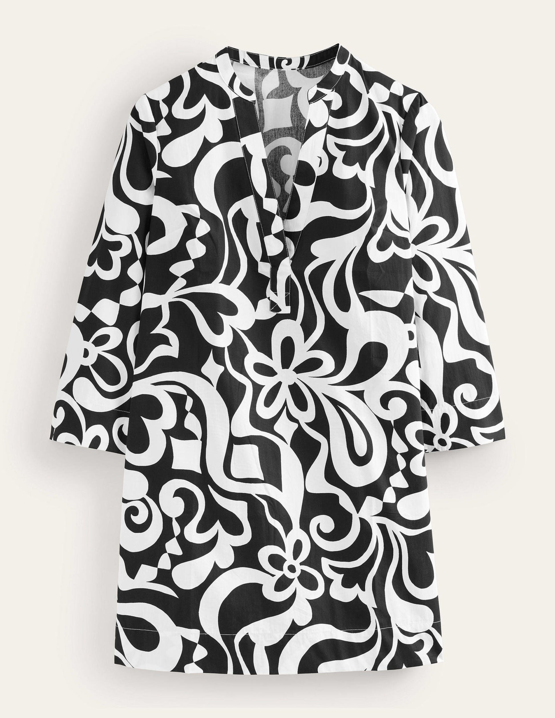 Notch Neck Mini Shift Dress-Black, Bloom Azure-5
