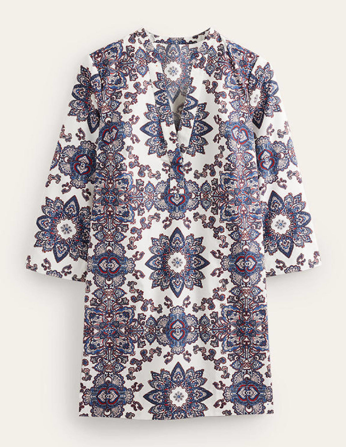 Notch Neck Mini Shift Dress-Ivory, Paradise Paisley-5
