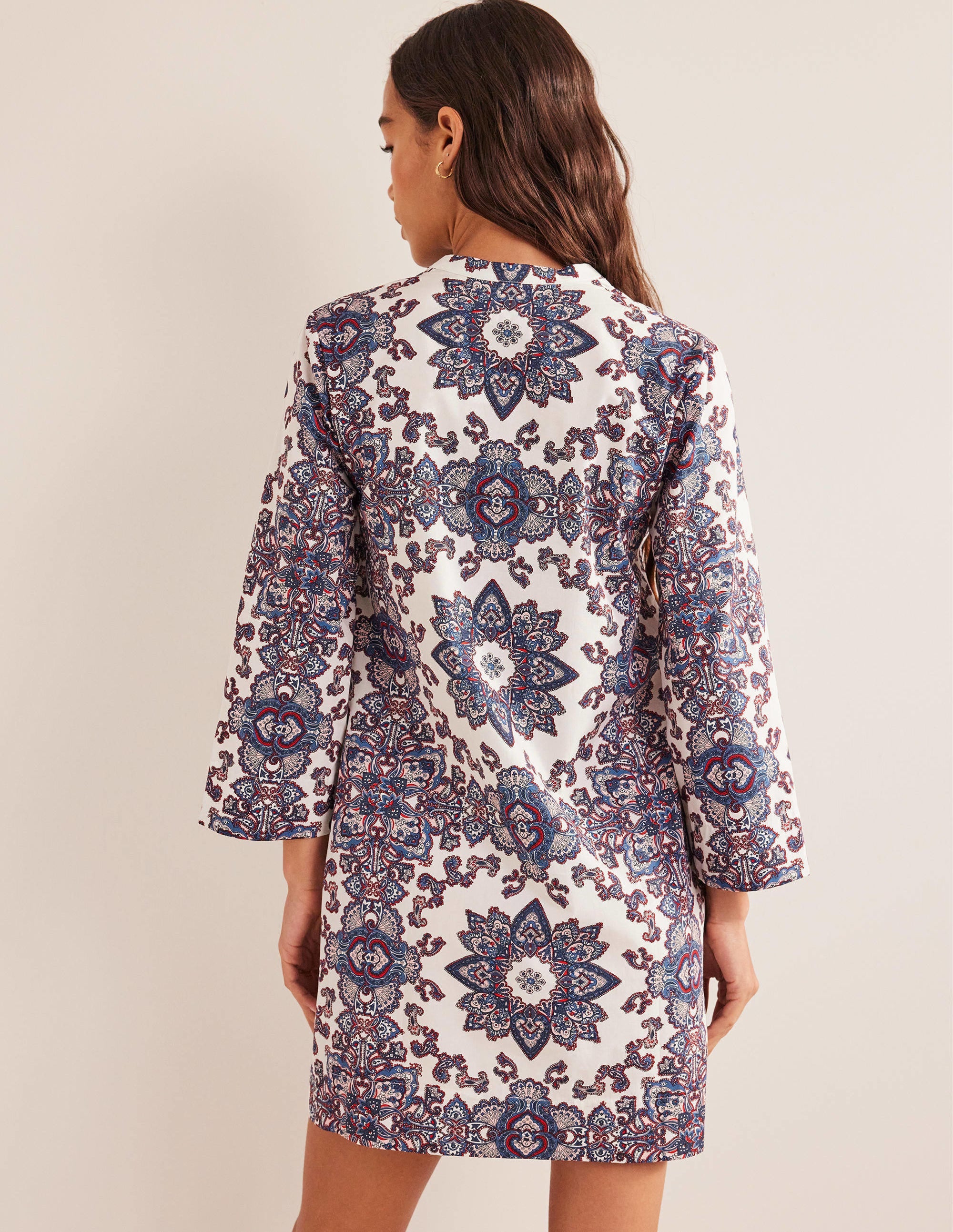 Notch Neck Mini Shift Dress-Ivory, Paradise Paisley - Image 3