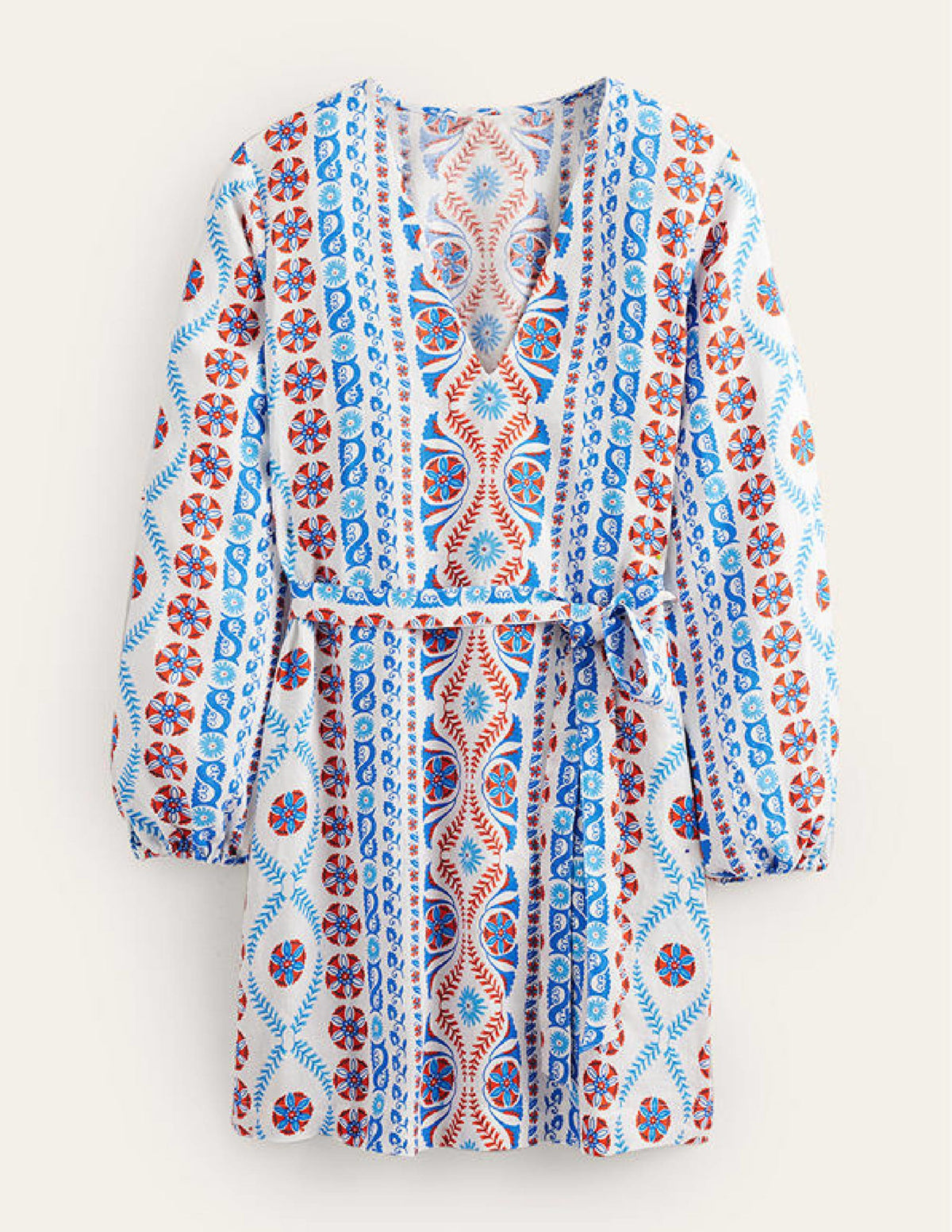 V-Neck Tie Waist Mini Kaftan-Meadow Spring, Opulent Stripe - Image 5