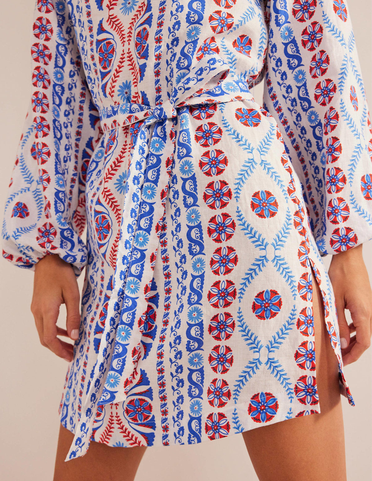 V-Neck Tie Waist Mini Kaftan-Meadow Spring, Opulent Stripe-2