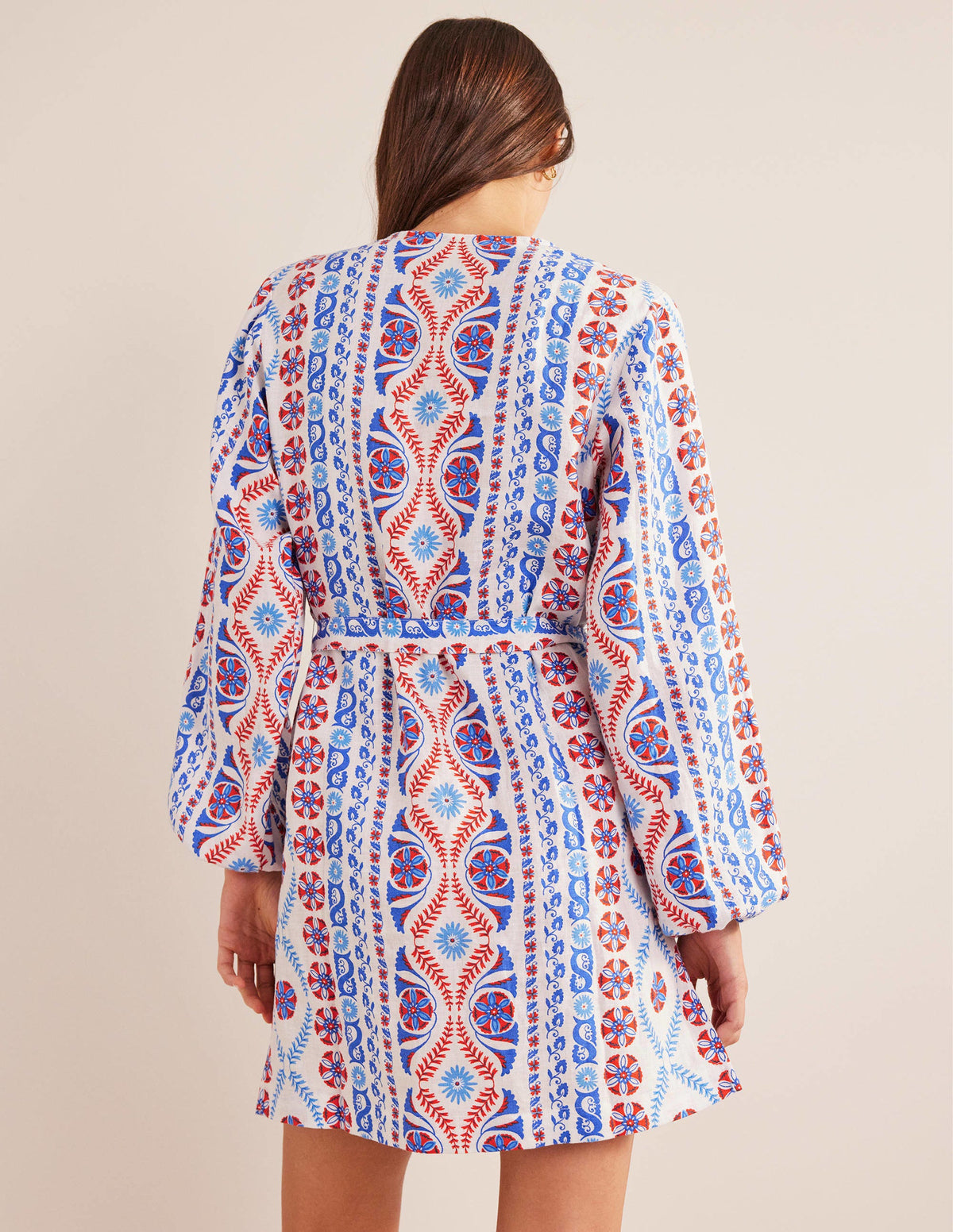 V-Neck Tie Waist Mini Kaftan-Meadow Spring, Opulent Stripe-3